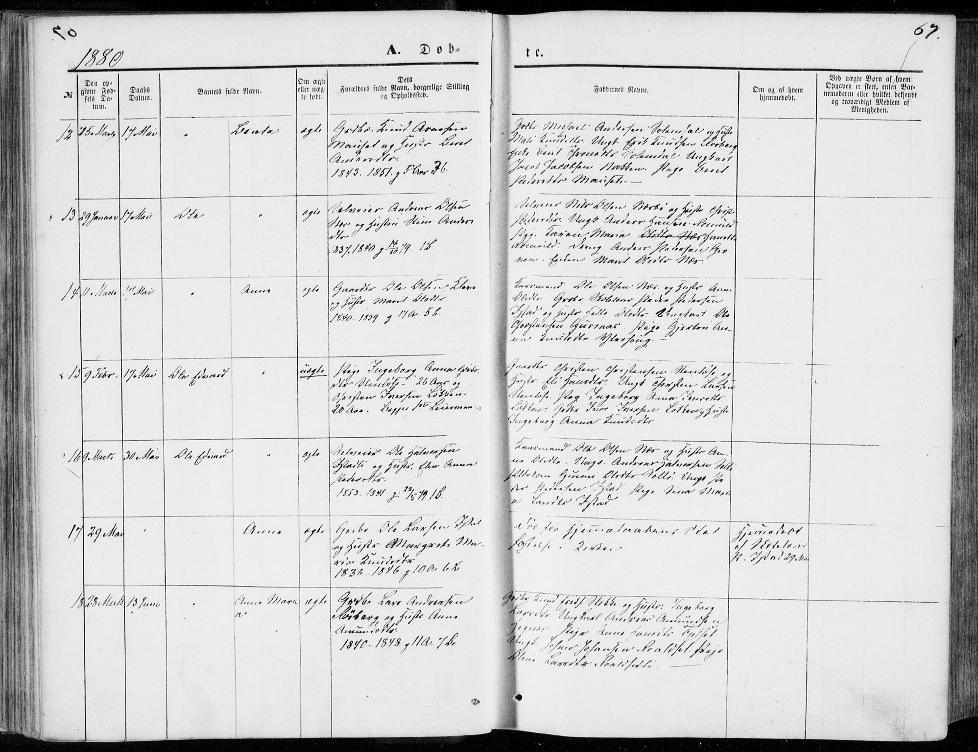 Ministerialprotokoller, klokkerbøker og fødselsregistre - Møre og Romsdal, AV/SAT-A-1454/557/L0681: Parish register (official) no. 557A03, 1869-1886, p. 67