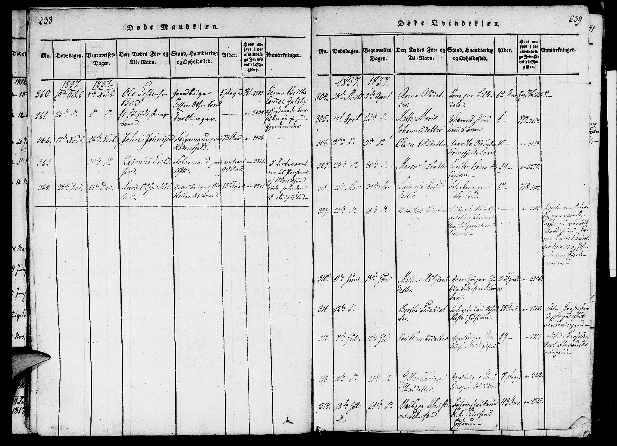 Rennesøy sokneprestkontor, SAST/A -101827/H/Ha/Haa/L0004: Parish register (official) no. A 4, 1816-1837, p. 238-239