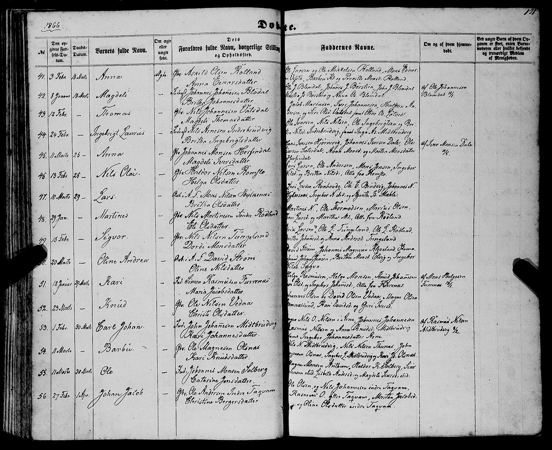 Haus sokneprestembete, SAB/A-75601/H/Haa: Parish register (official) no. A 17, 1858-1870, p. 131