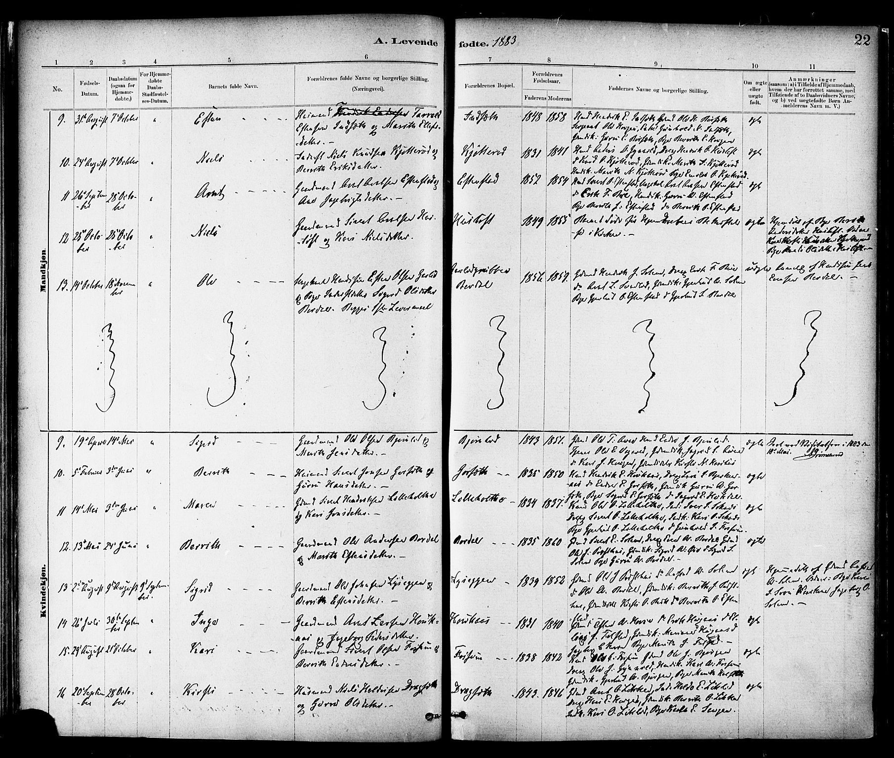 Ministerialprotokoller, klokkerbøker og fødselsregistre - Sør-Trøndelag, AV/SAT-A-1456/689/L1040: Parish register (official) no. 689A05, 1878-1890, p. 22