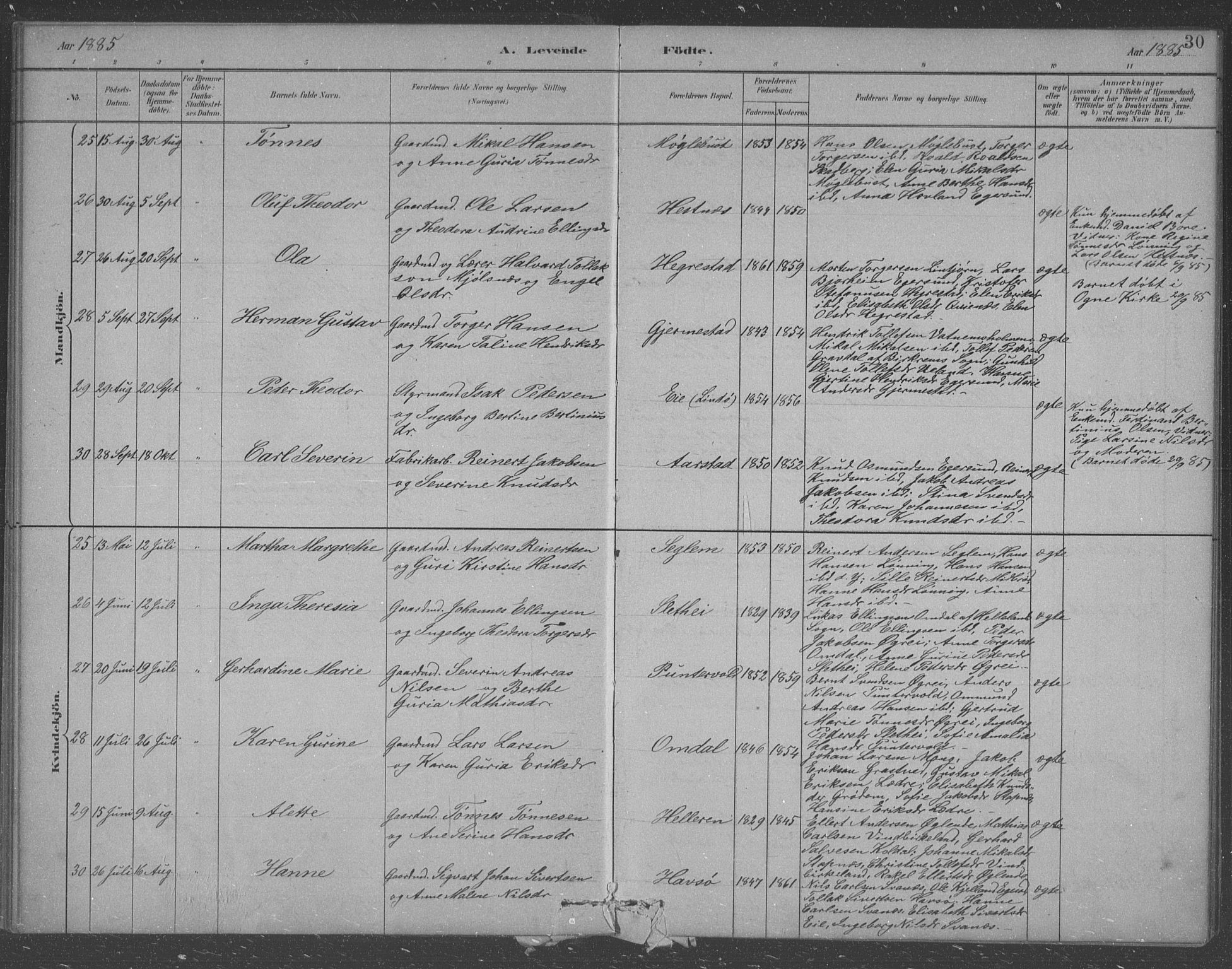 Eigersund sokneprestkontor, AV/SAST-A-101807/S09/L0007: Parish register (copy) no. B 7, 1882-1892, p. 30