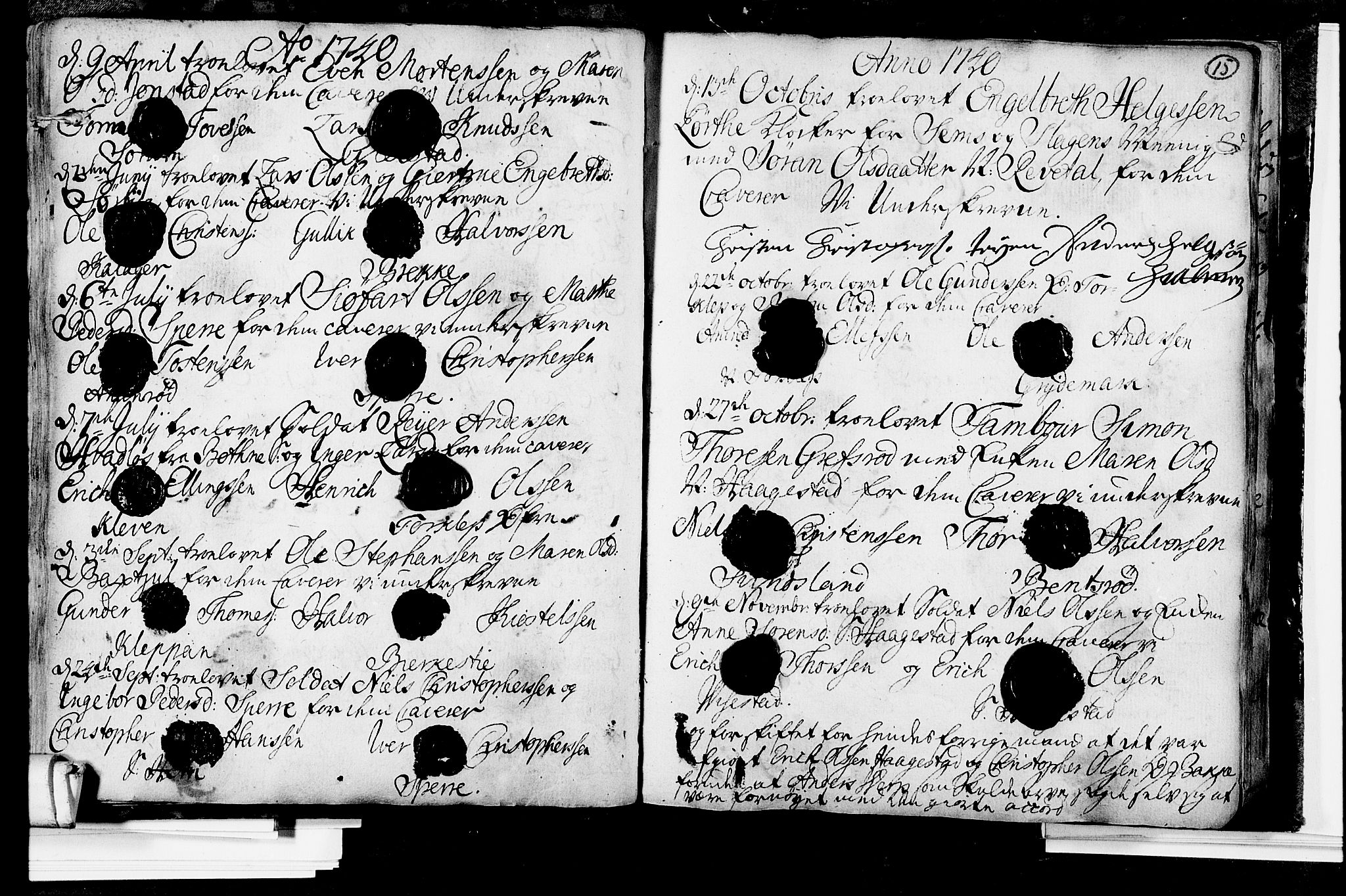 Våle kirkebøker, AV/SAKO-A-334/H/Hb/L0001: Best man's statements no. 1, 1733-1755, p. 15