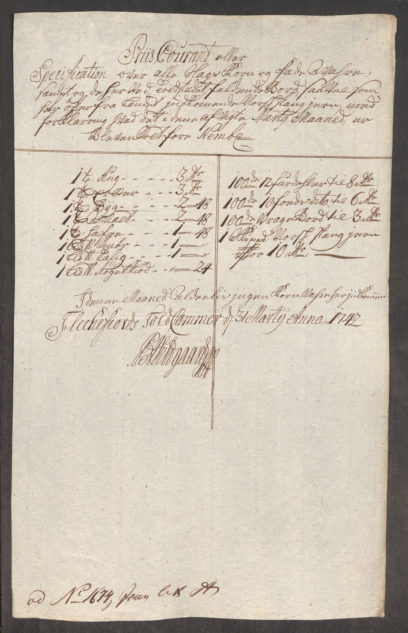 Rentekammeret inntil 1814, Realistisk ordnet avdeling, RA/EA-4070/Oe/L0002: [Ø1]: Priskuranter, 1740-1744, p. 593