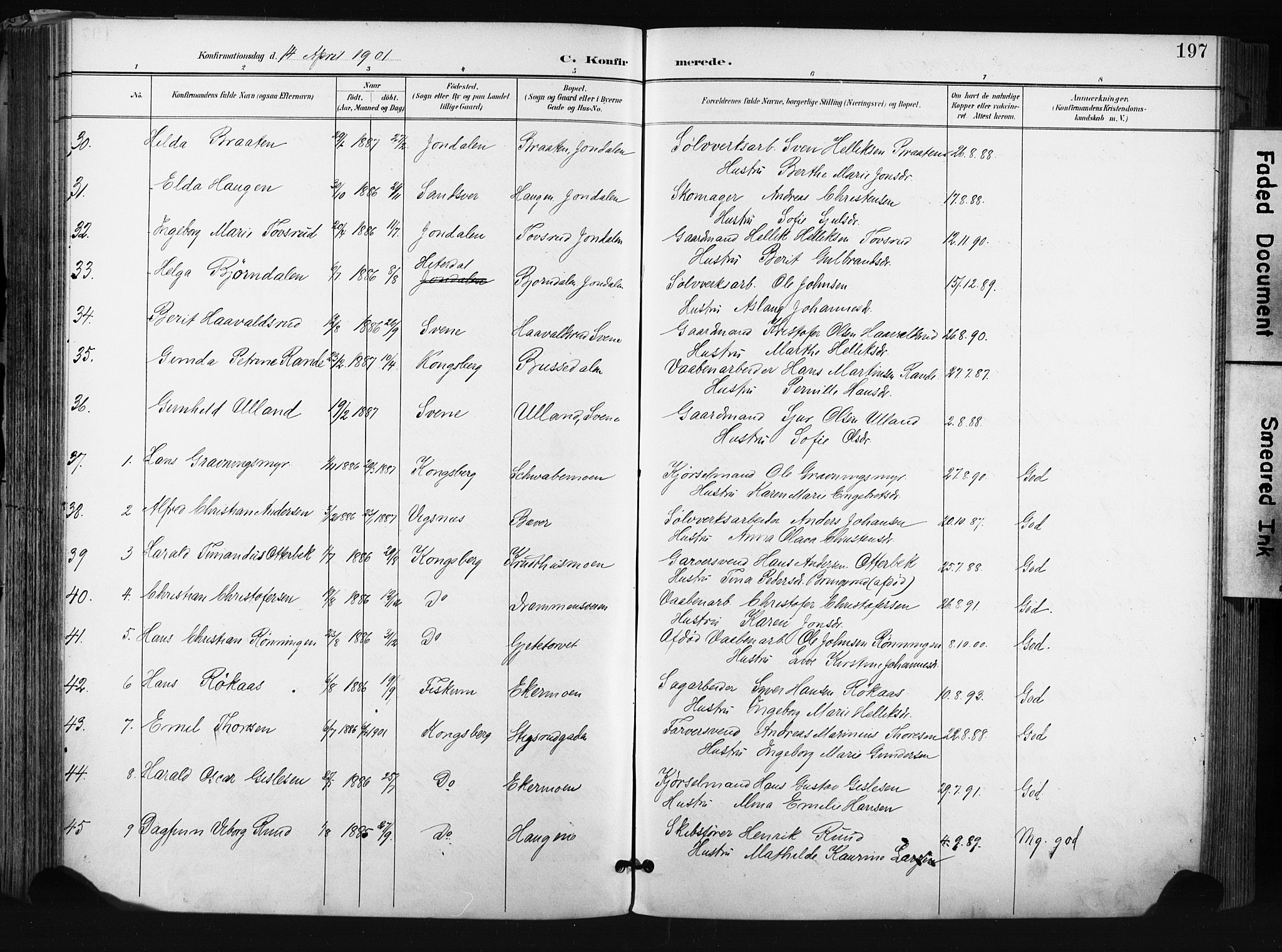 Kongsberg kirkebøker, AV/SAKO-A-22/F/Fb/L0003: Parish register (official) no. II 3, 1896-1905, p. 197