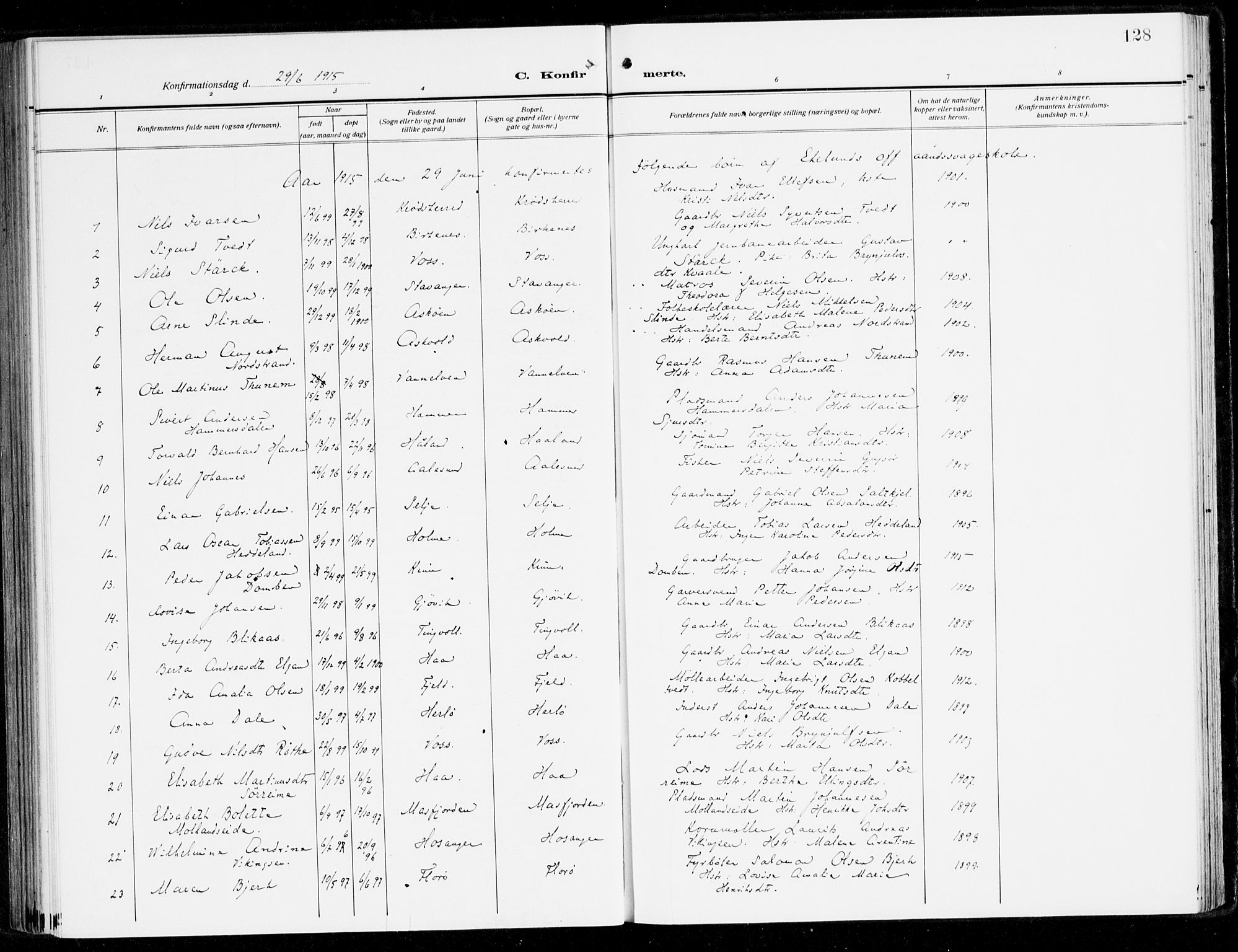 Fana Sokneprestembete, AV/SAB-A-75101/H/Haa/Haai/L0004: Parish register (official) no. I 4, 1912-1933, p. 128