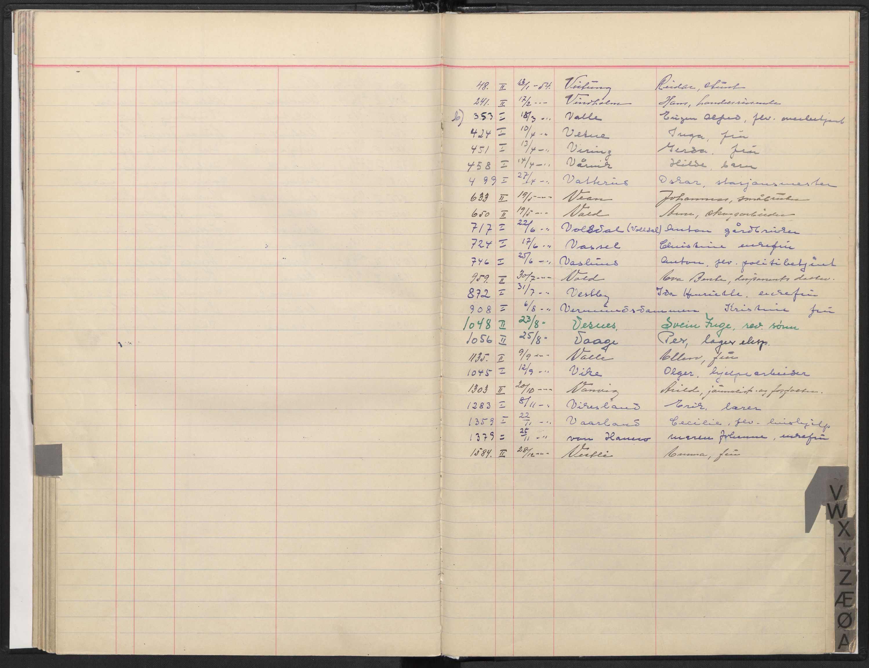 Oslo skifterett, SAO/A-10383/F/Fa/Faa/L0054: Register til dødsfallsprotokollene, 1954