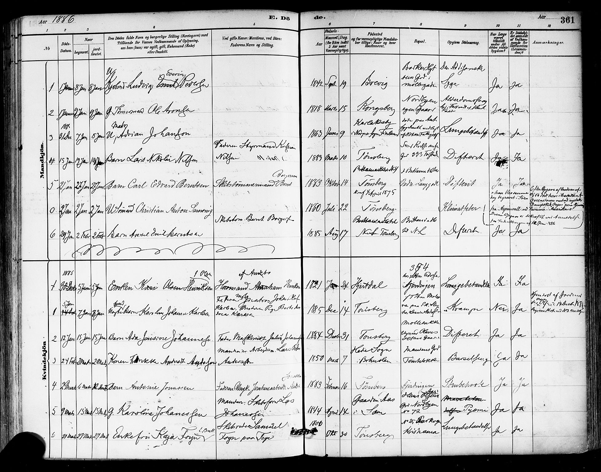 Tønsberg kirkebøker, SAKO/A-330/F/Fa/L0011: Parish register (official) no. I 11, 1881-1890, p. 361