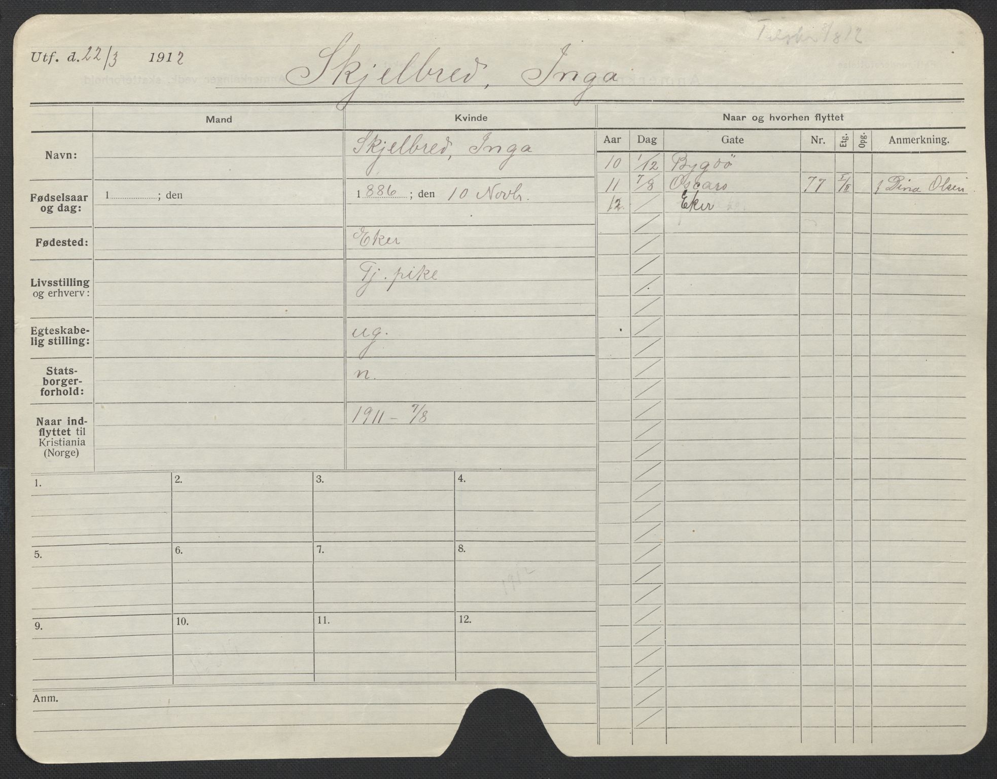 Oslo folkeregister, Registerkort, AV/SAO-A-11715/F/Fa/Fac/L0023: Kvinner, 1906-1914, p. 902a