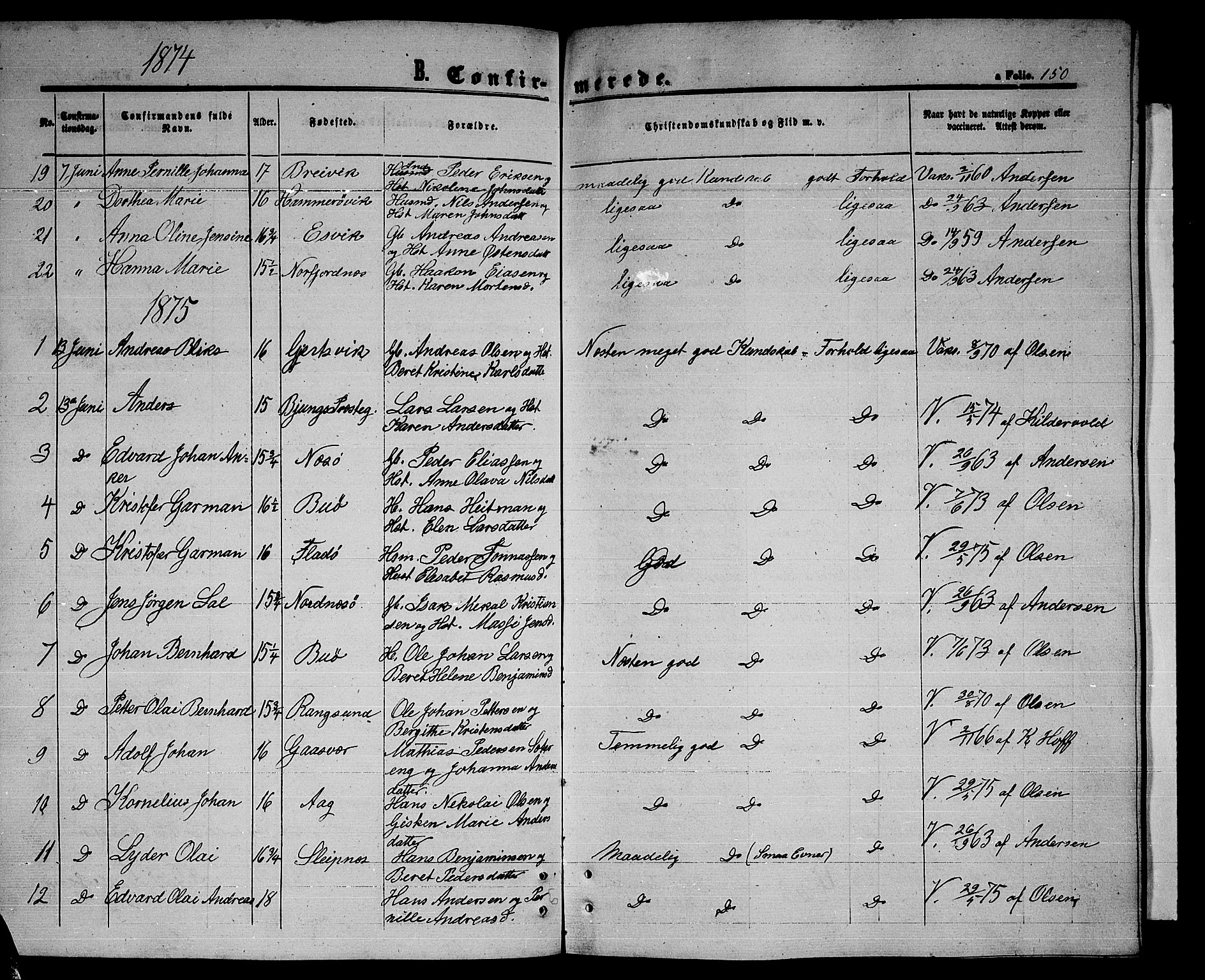 Ministerialprotokoller, klokkerbøker og fødselsregistre - Nordland, SAT/A-1459/841/L0619: Parish register (copy) no. 841C03, 1856-1876, p. 150