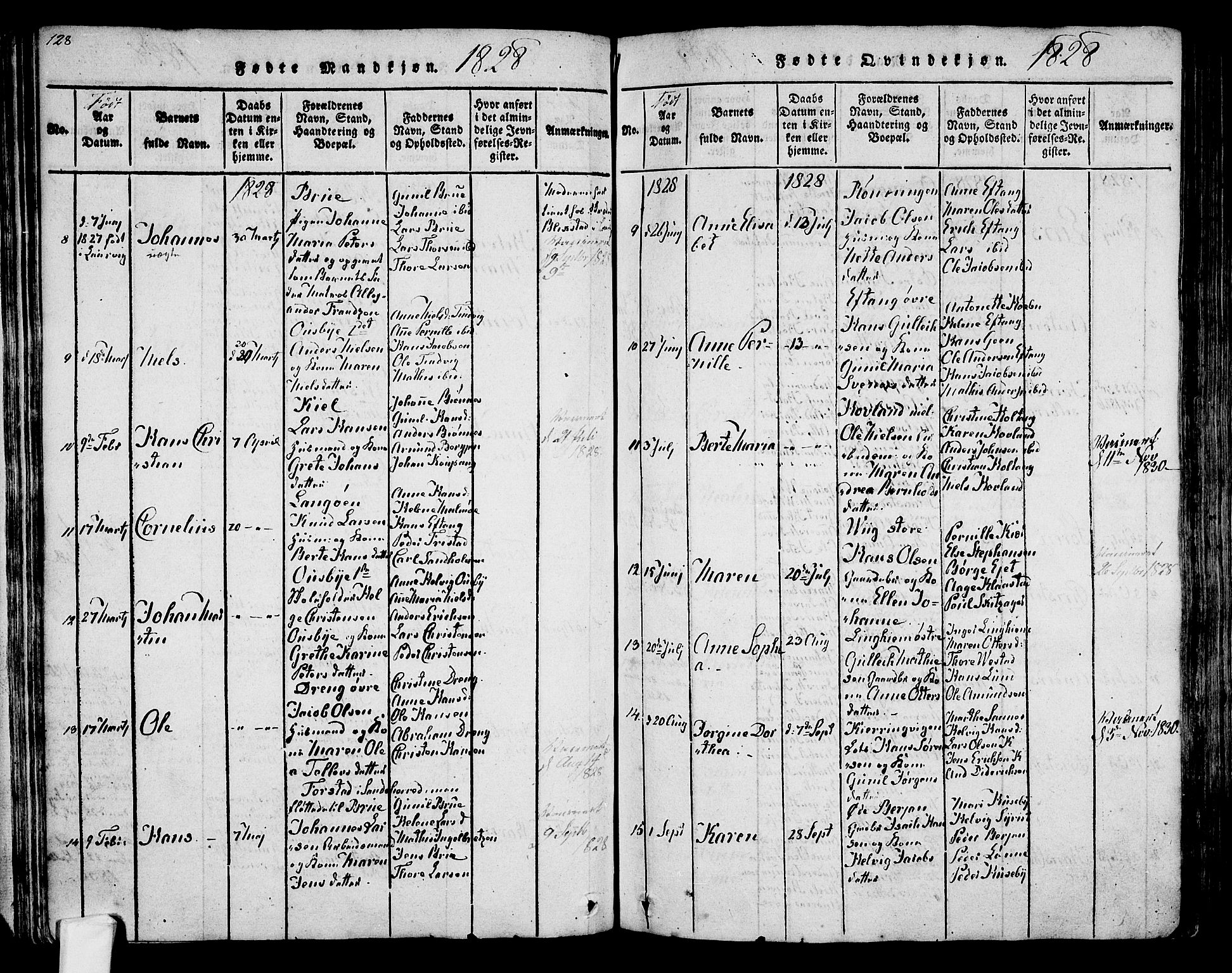 Tjølling kirkebøker, SAKO/A-60/F/Fa/L0005: Parish register (official) no. 5, 1814-1836, p. 128-129