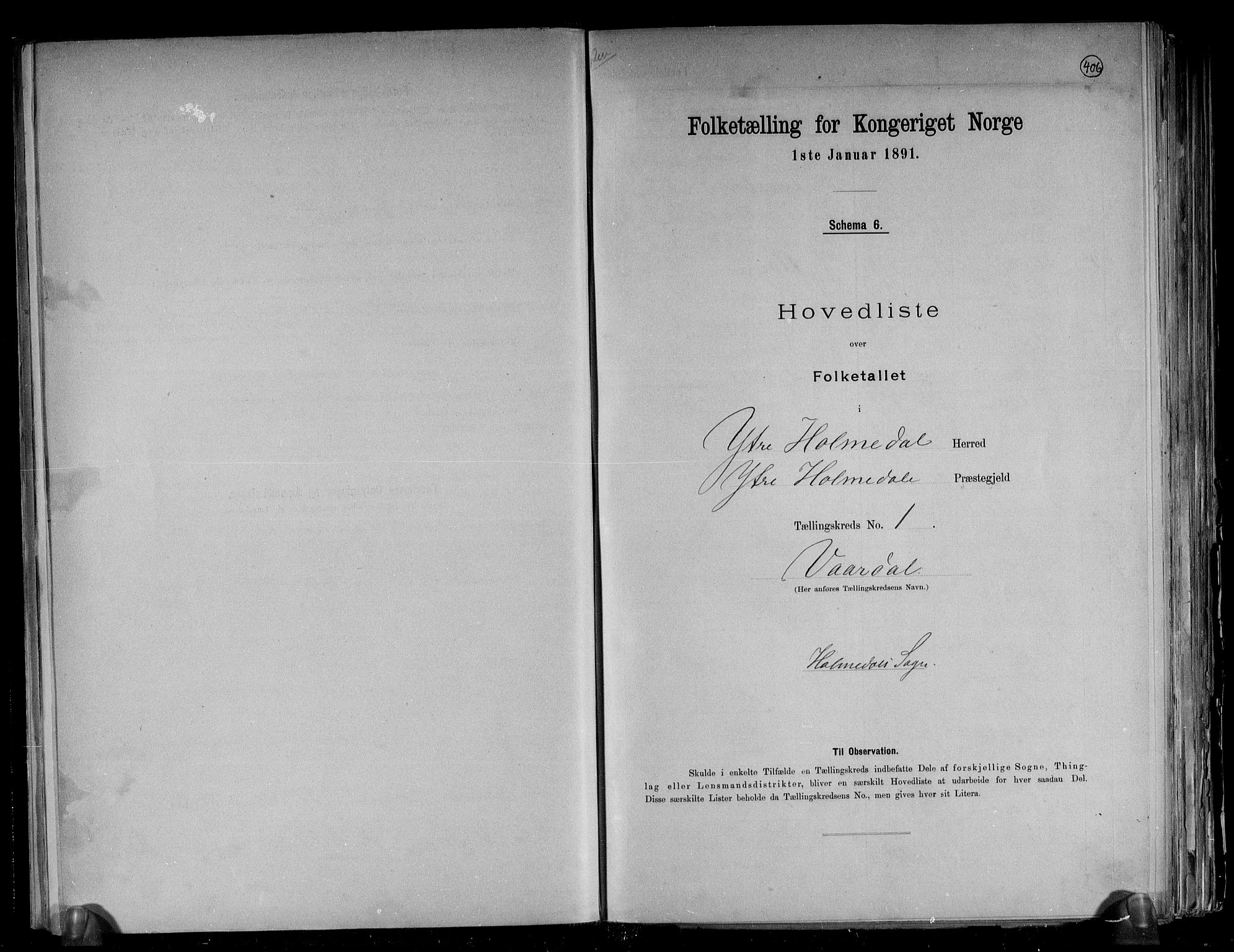 RA, 1891 census for 1429 Ytre Holmedal, 1891, p. 4