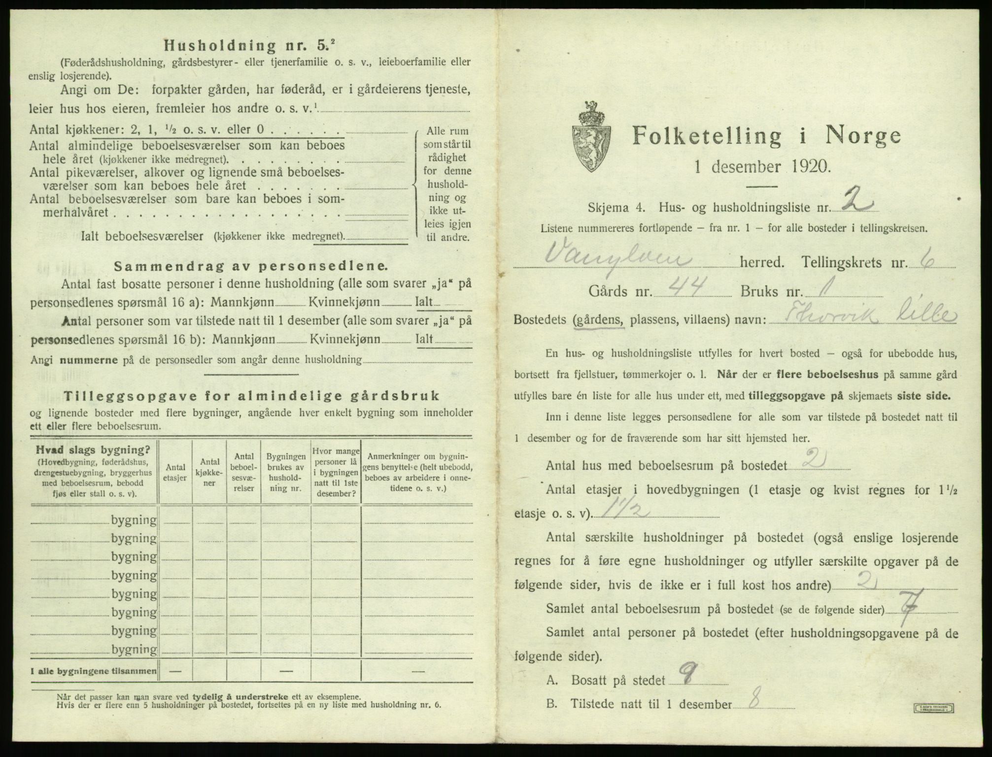 SAT, 1920 census for Vanylven, 1920, p. 461