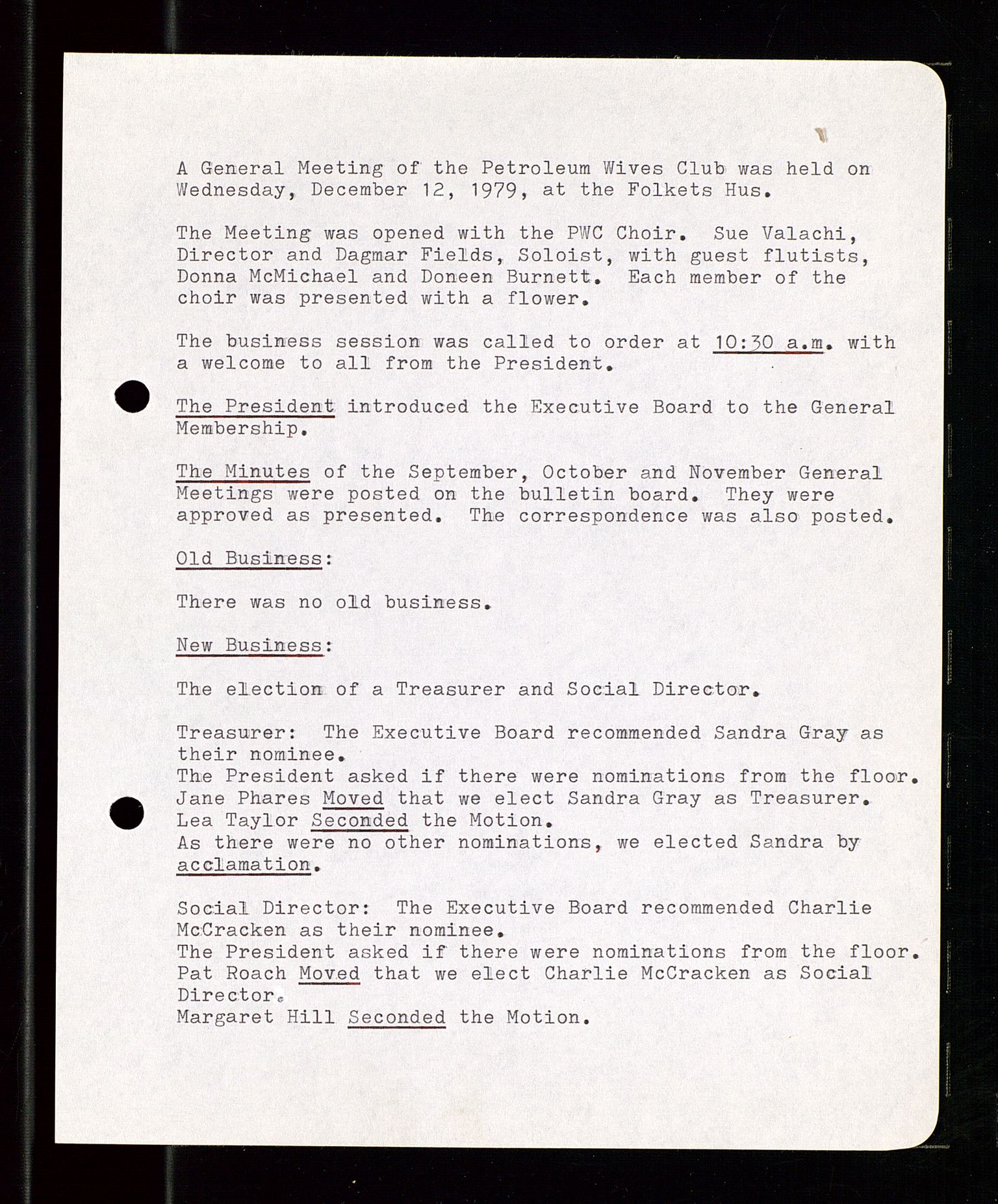 PA 1547 - Petroleum Wives Club, SAST/A-101974/A/Aa/L0001: Board and General Meeting, 1970-1983