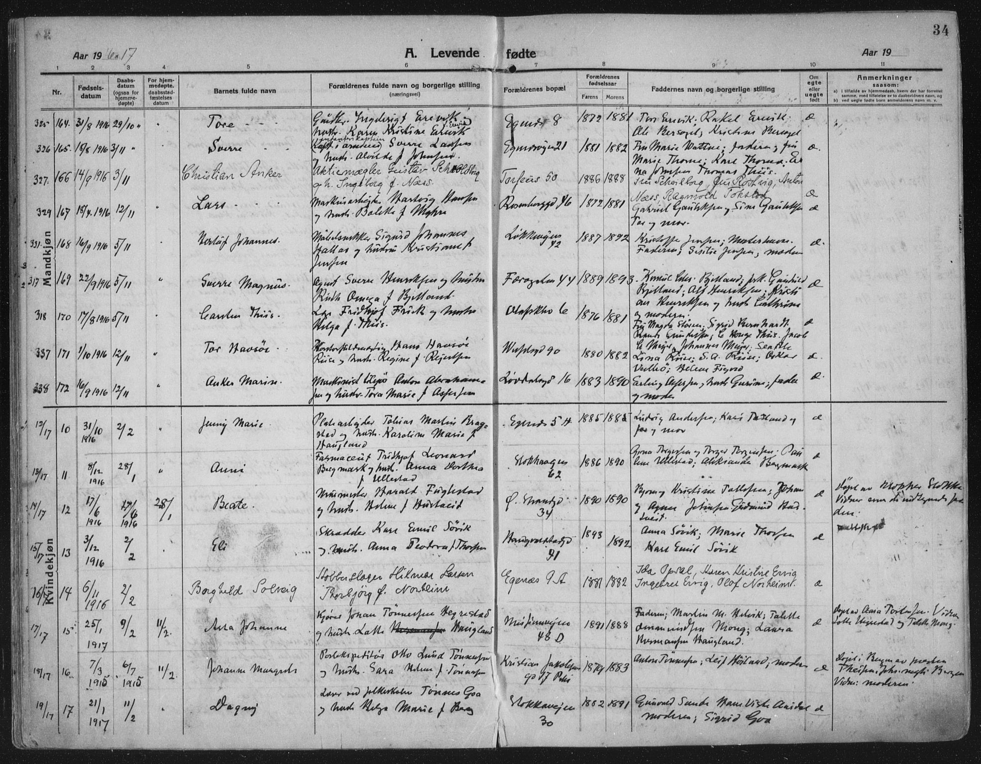 Domkirken sokneprestkontor, SAST/A-101812/002/A/L0018: Parish register (official) no. A 34, 1915-1929, p. 34