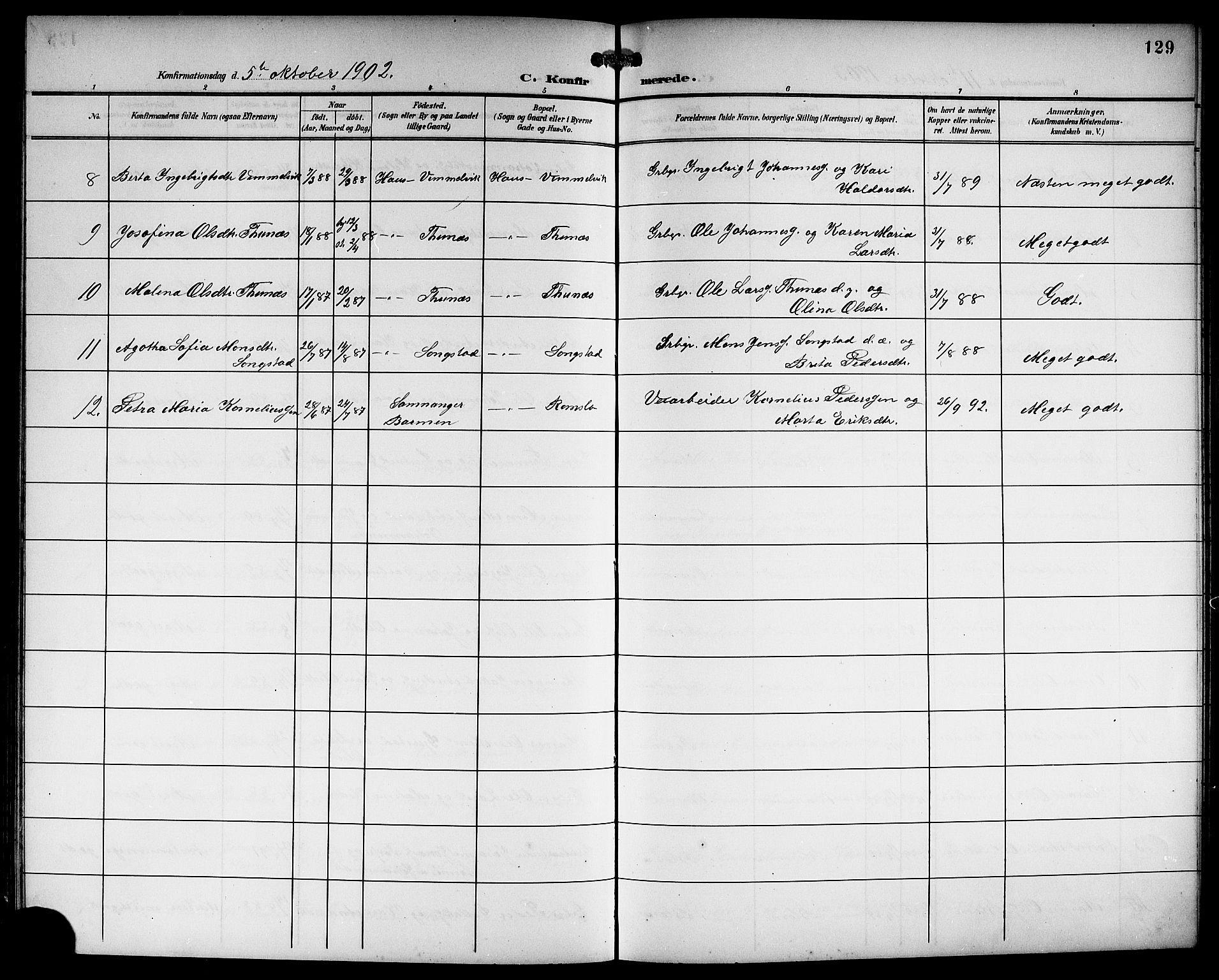 Haus sokneprestembete, SAB/A-75601/H/Hab: Parish register (copy) no. B 4, 1900-1921, p. 129
