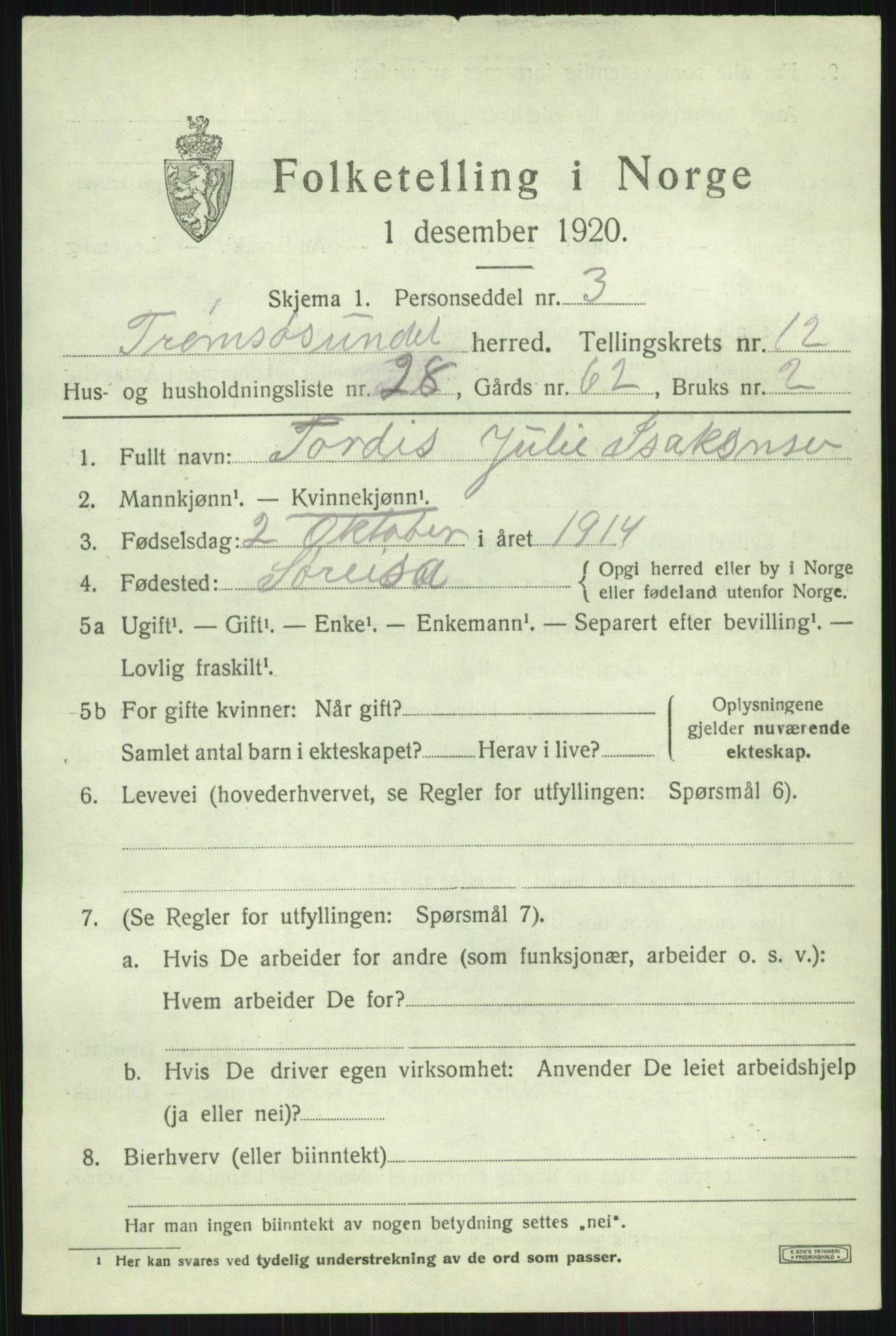 SATØ, 1920 census for Tromsøysund, 1920, p. 7960