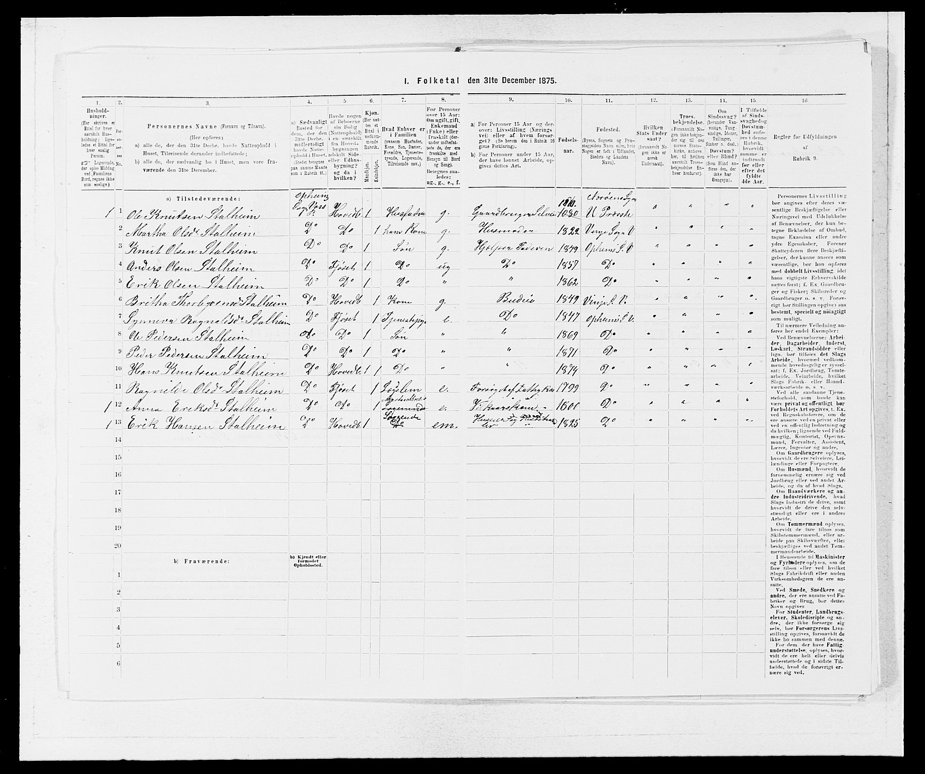 SAB, 1875 census for 1236P Vossestrand, 1875, p. 602