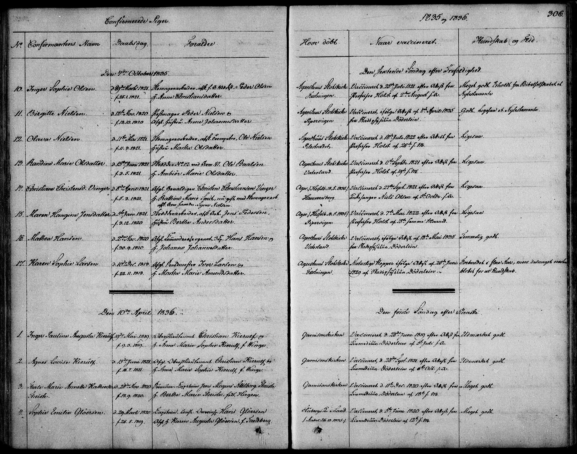 Garnisonsmenigheten Kirkebøker, SAO/A-10846/F/Fa/L0006: Parish register (official) no. 6, 1828-1841, p. 306