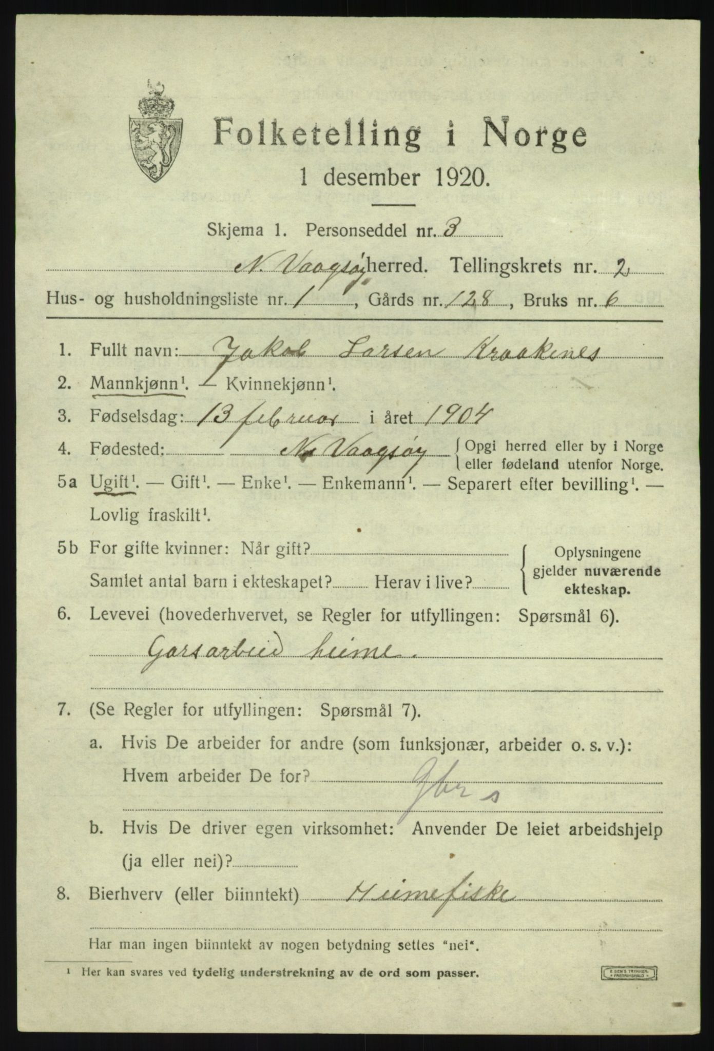 SAB, 1920 census for Nord-Vågsøy, 1920, p. 856