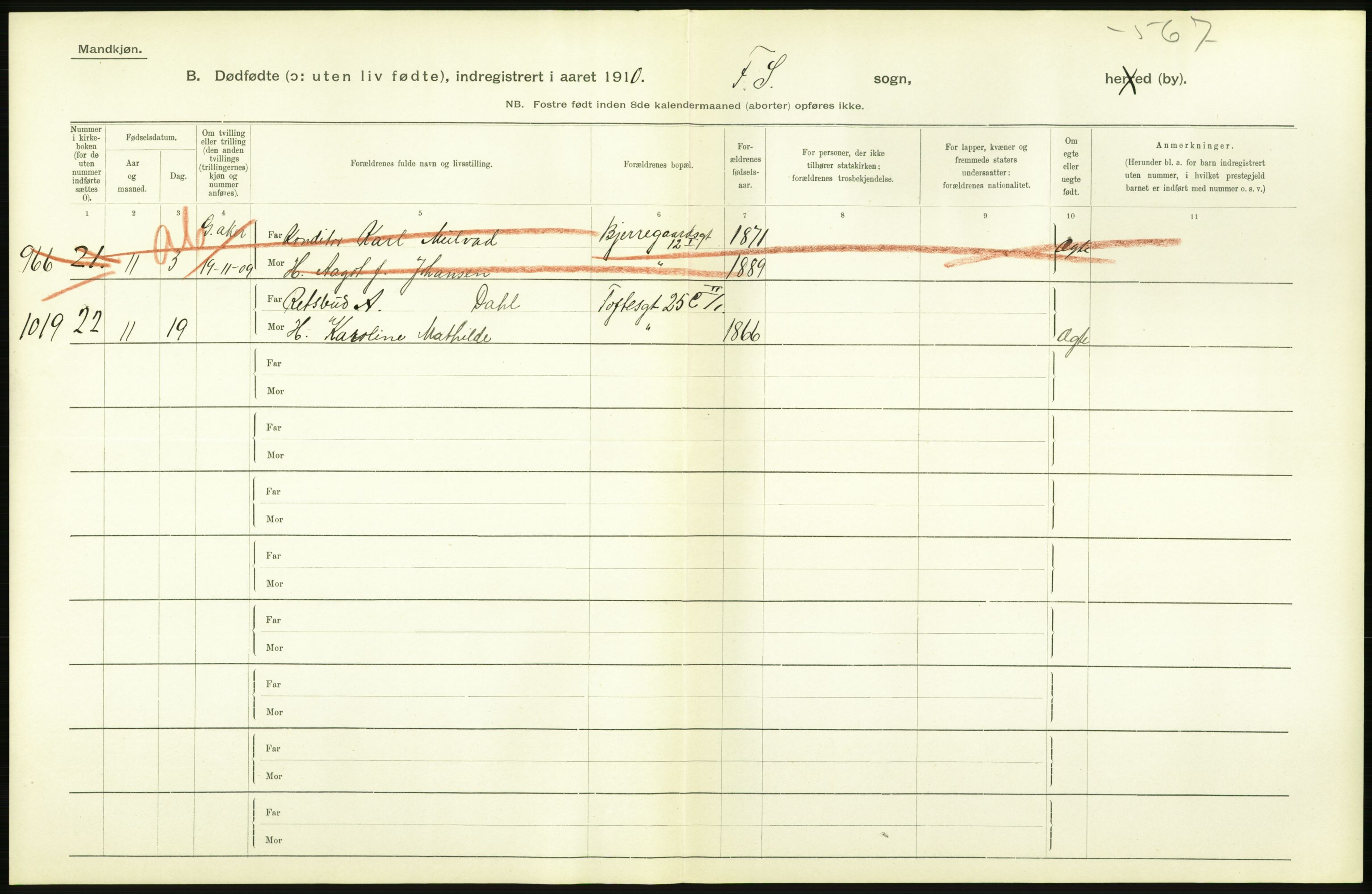 Statistisk sentralbyrå, Sosiodemografiske emner, Befolkning, AV/RA-S-2228/D/Df/Dfa/Dfah/L0009: Kristiania: Gifte og dødfødte., 1910, p. 728