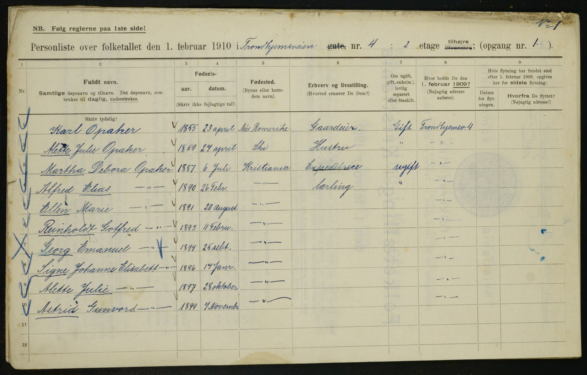 OBA, Municipal Census 1910 for Kristiania, 1910, p. 110097