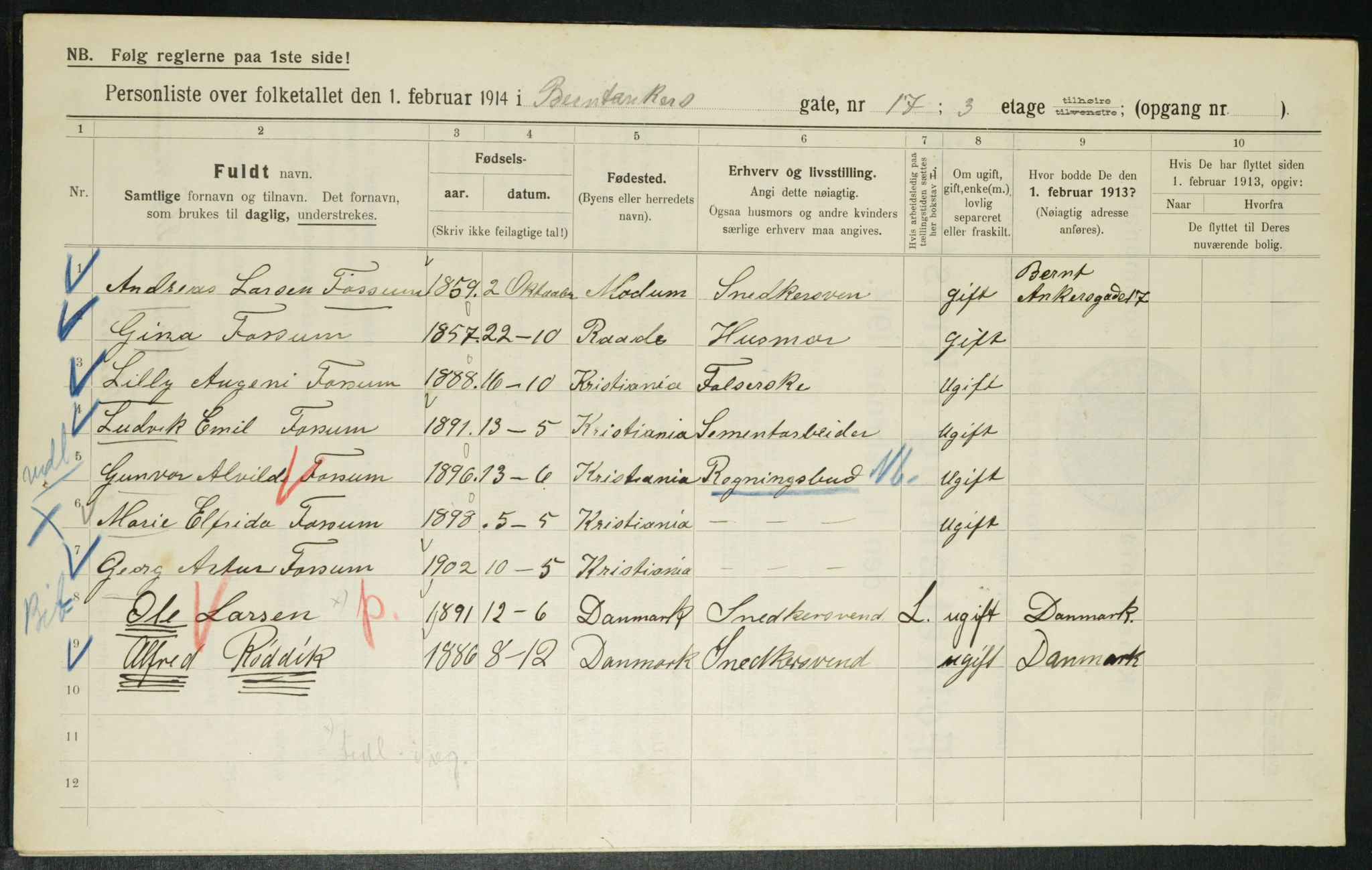 OBA, Municipal Census 1914 for Kristiania, 1914, p. 4721