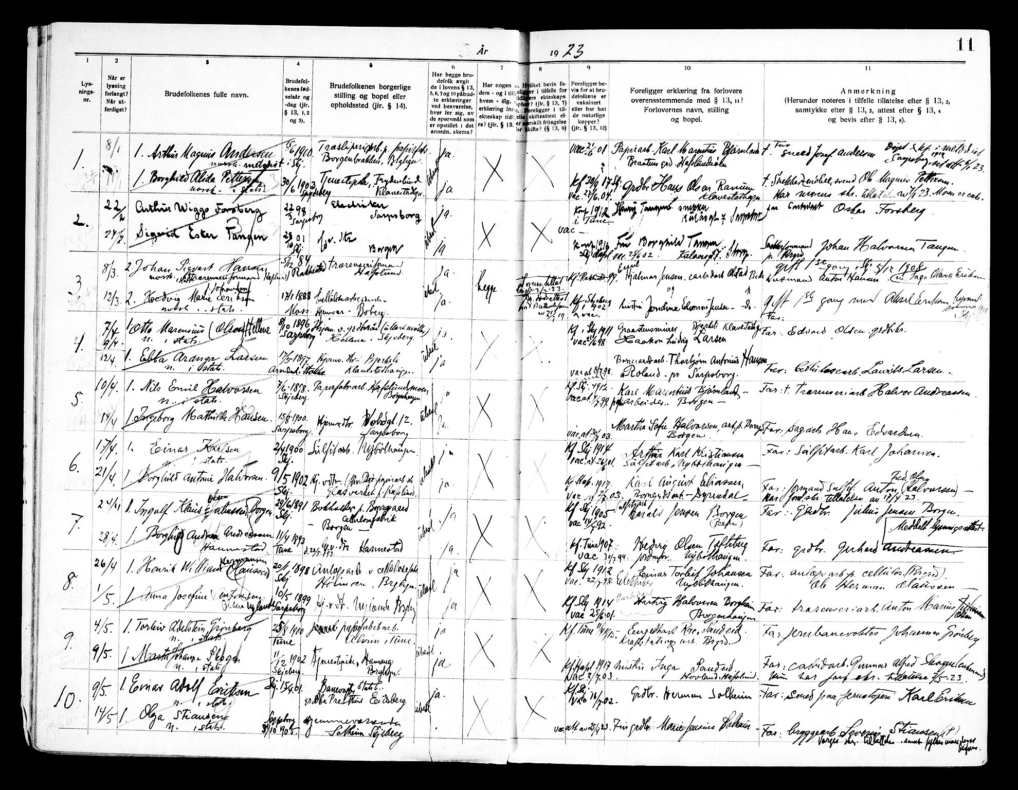Skjeberg prestekontor Kirkebøker, SAO/A-10923/H/Hc/L0001: Banns register no. III 1, 1919-1949, p. 11