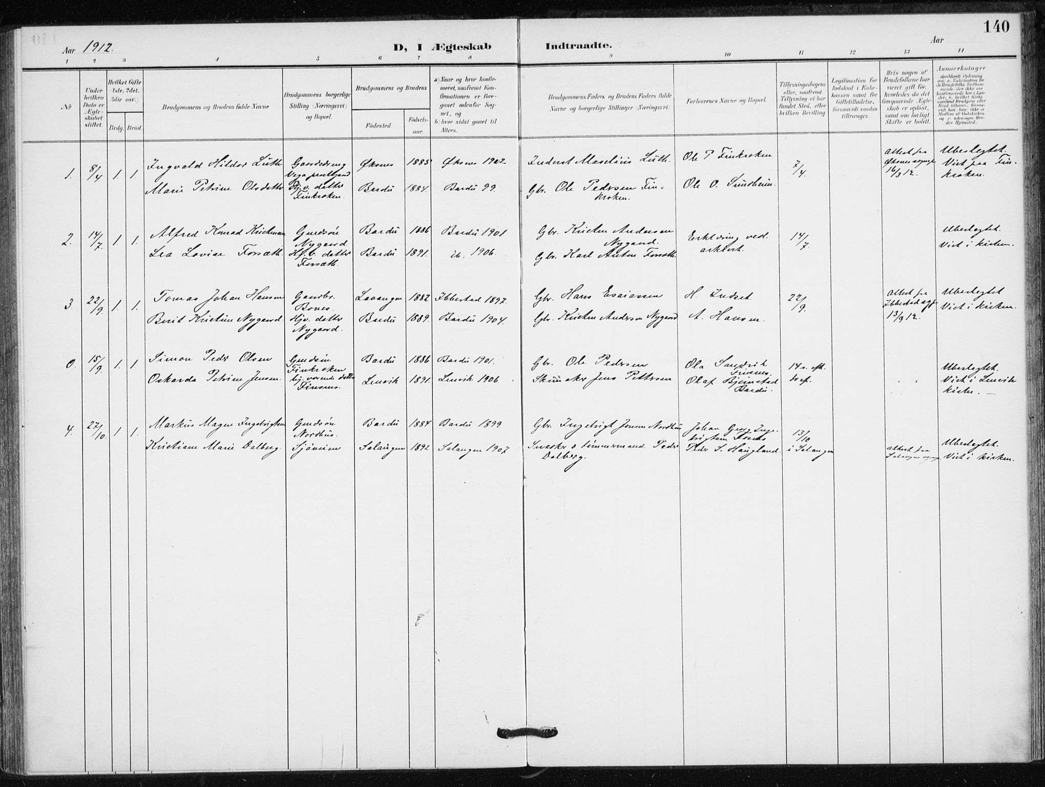 Målselv sokneprestembete, SATØ/S-1311/G/Ga/Gaa/L0013kirke: Parish register (official) no. 13, 1903-1919, p. 140