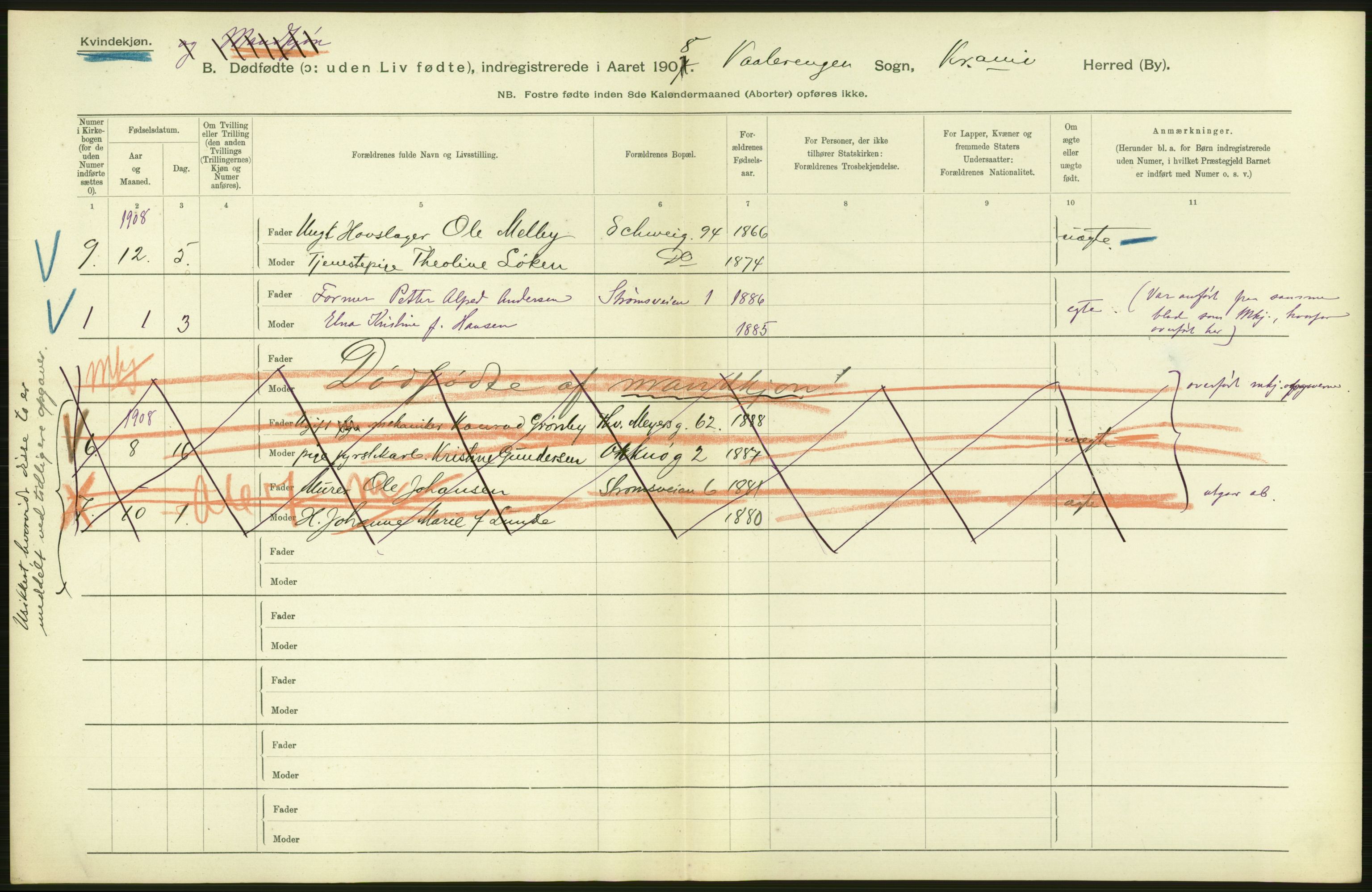 Statistisk sentralbyrå, Sosiodemografiske emner, Befolkning, AV/RA-S-2228/D/Df/Dfa/Dfaf/L0009: Kristiania: Døde, dødfødte., 1908, p. 466