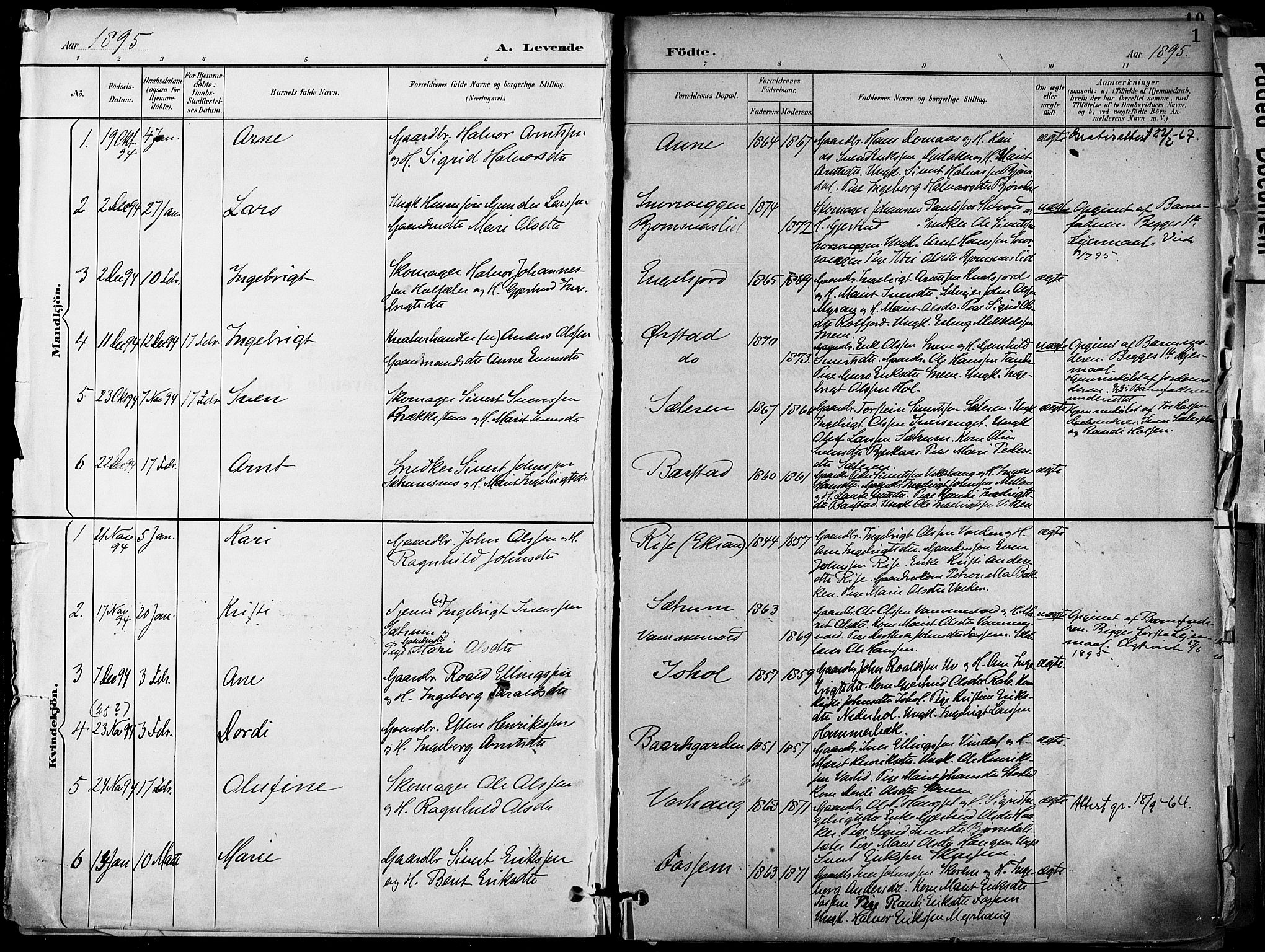 Ministerialprotokoller, klokkerbøker og fødselsregistre - Sør-Trøndelag, SAT/A-1456/678/L0902: Parish register (official) no. 678A11, 1895-1911, p. 1
