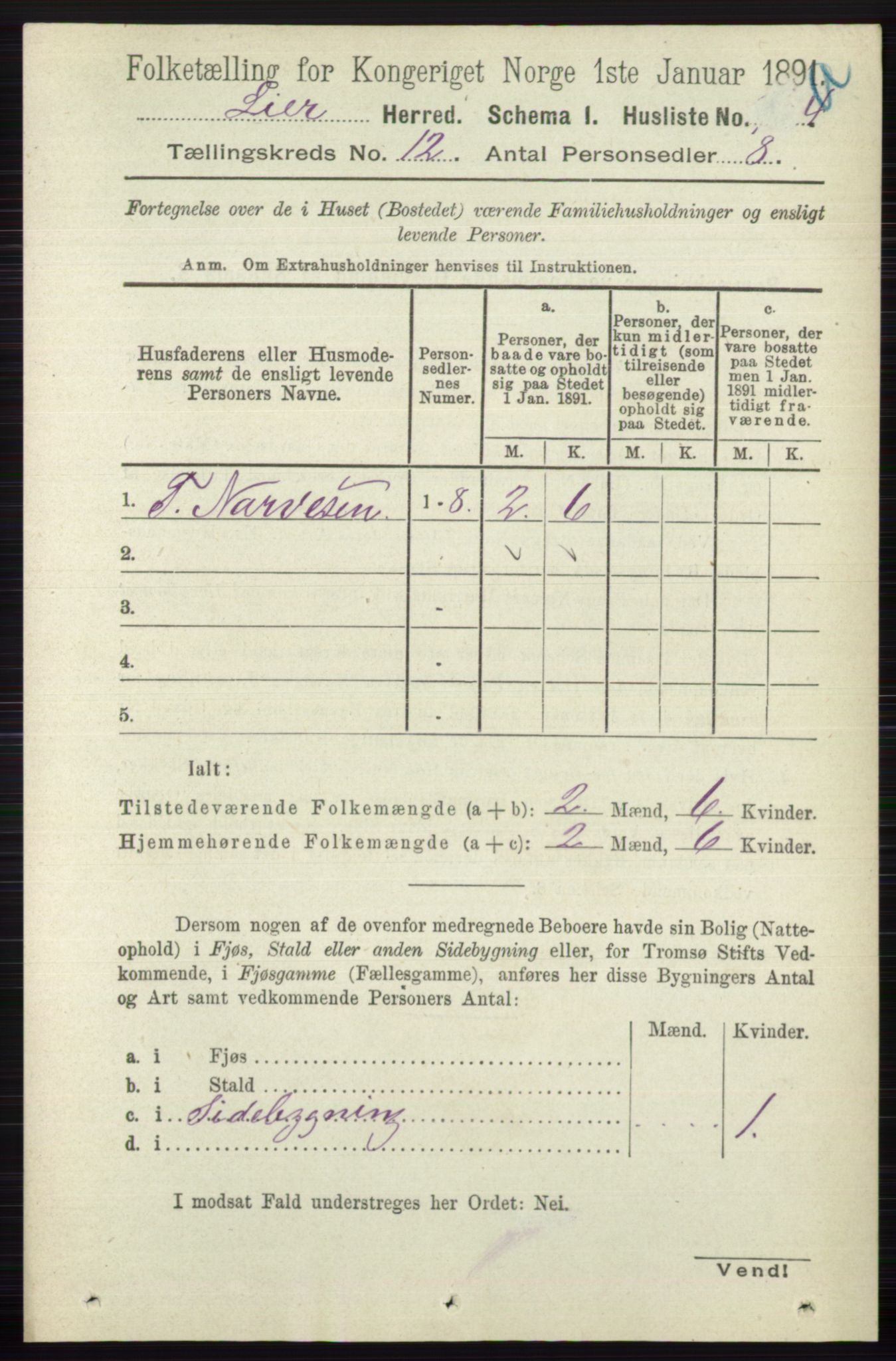 RA, 1891 census for 0626 Lier, 1891, p. 7284