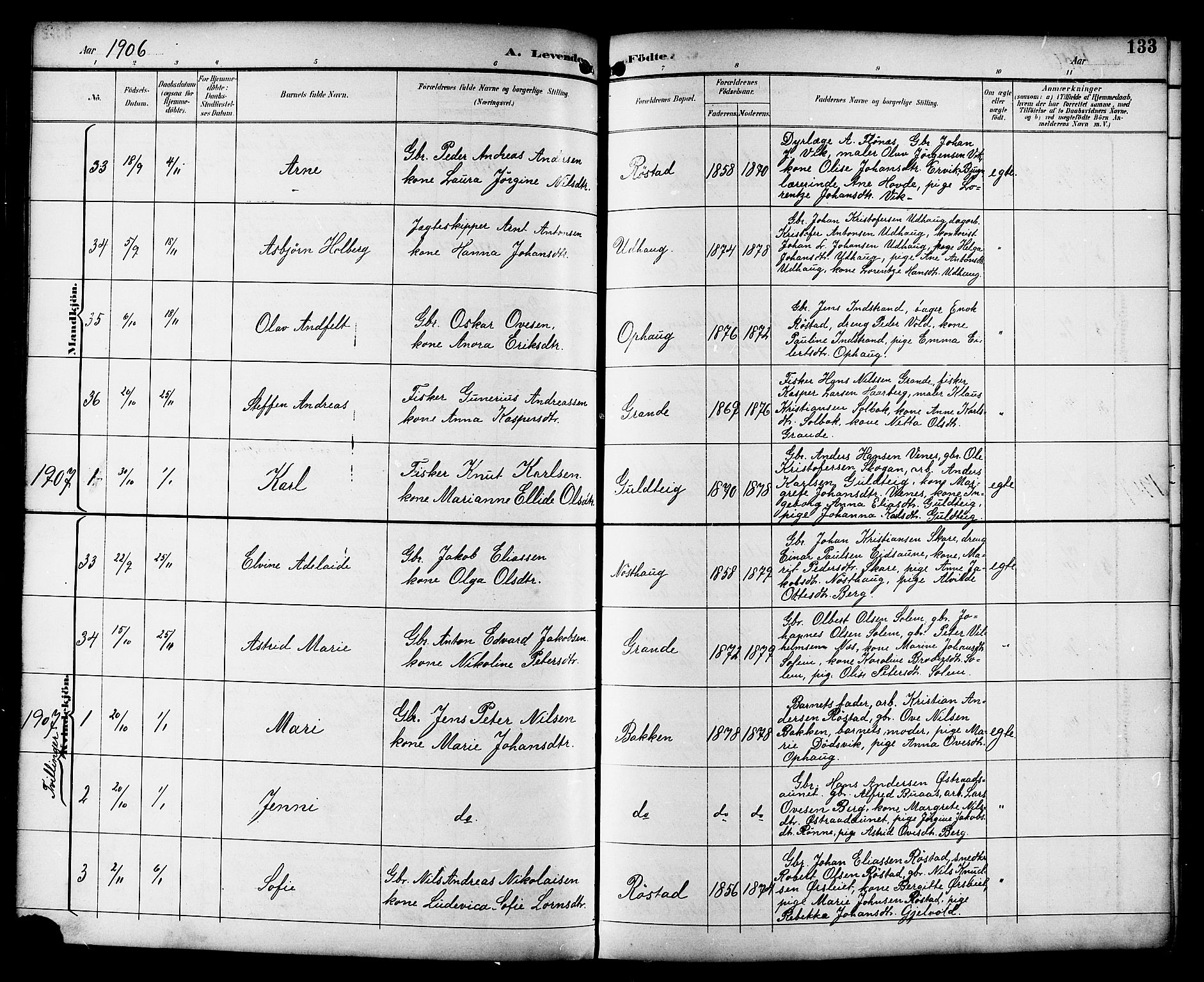 Ministerialprotokoller, klokkerbøker og fødselsregistre - Sør-Trøndelag, SAT/A-1456/659/L0746: Parish register (copy) no. 659C03, 1893-1912, p. 133