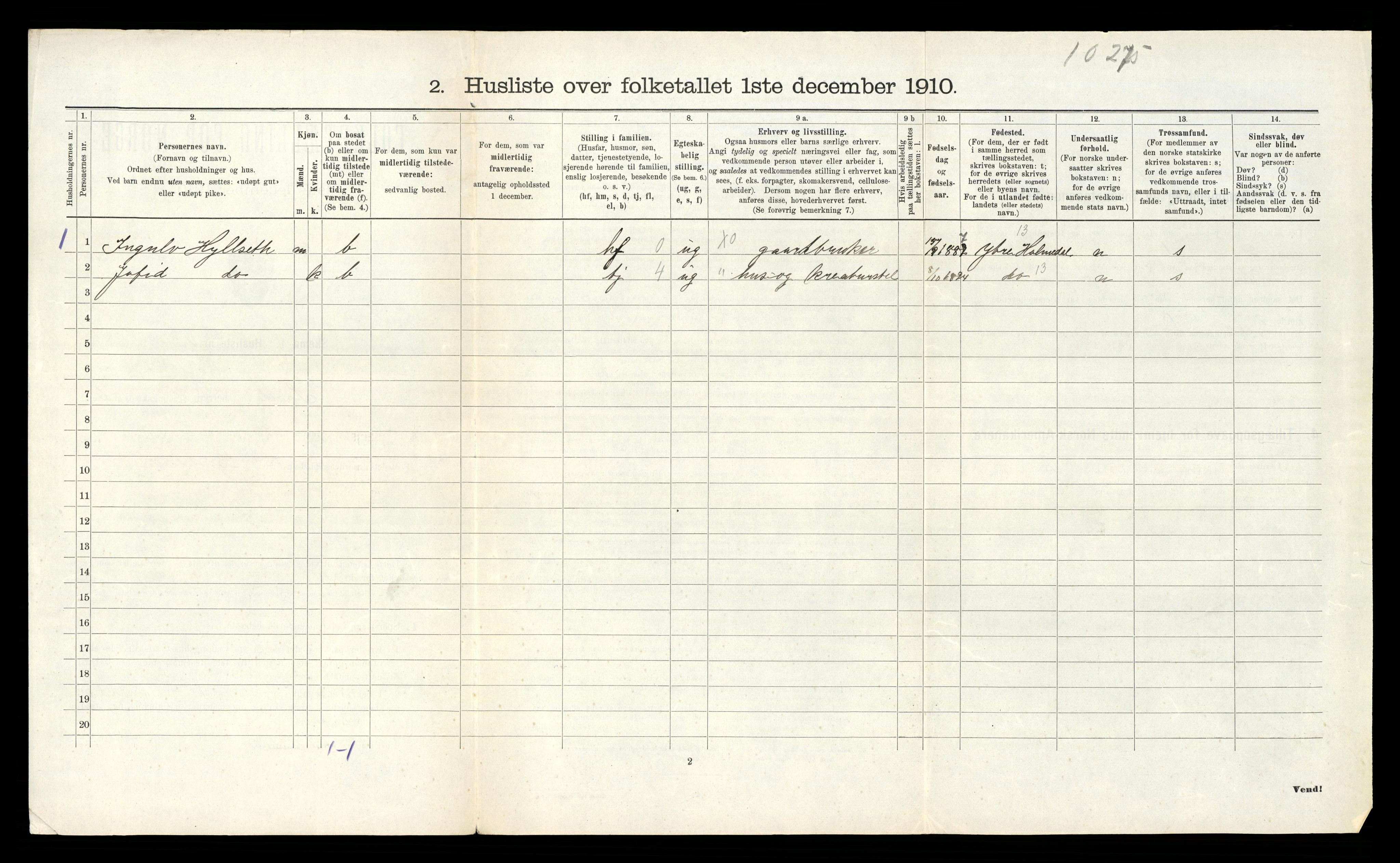 RA, 1910 census for Sande, 1910, p. 944