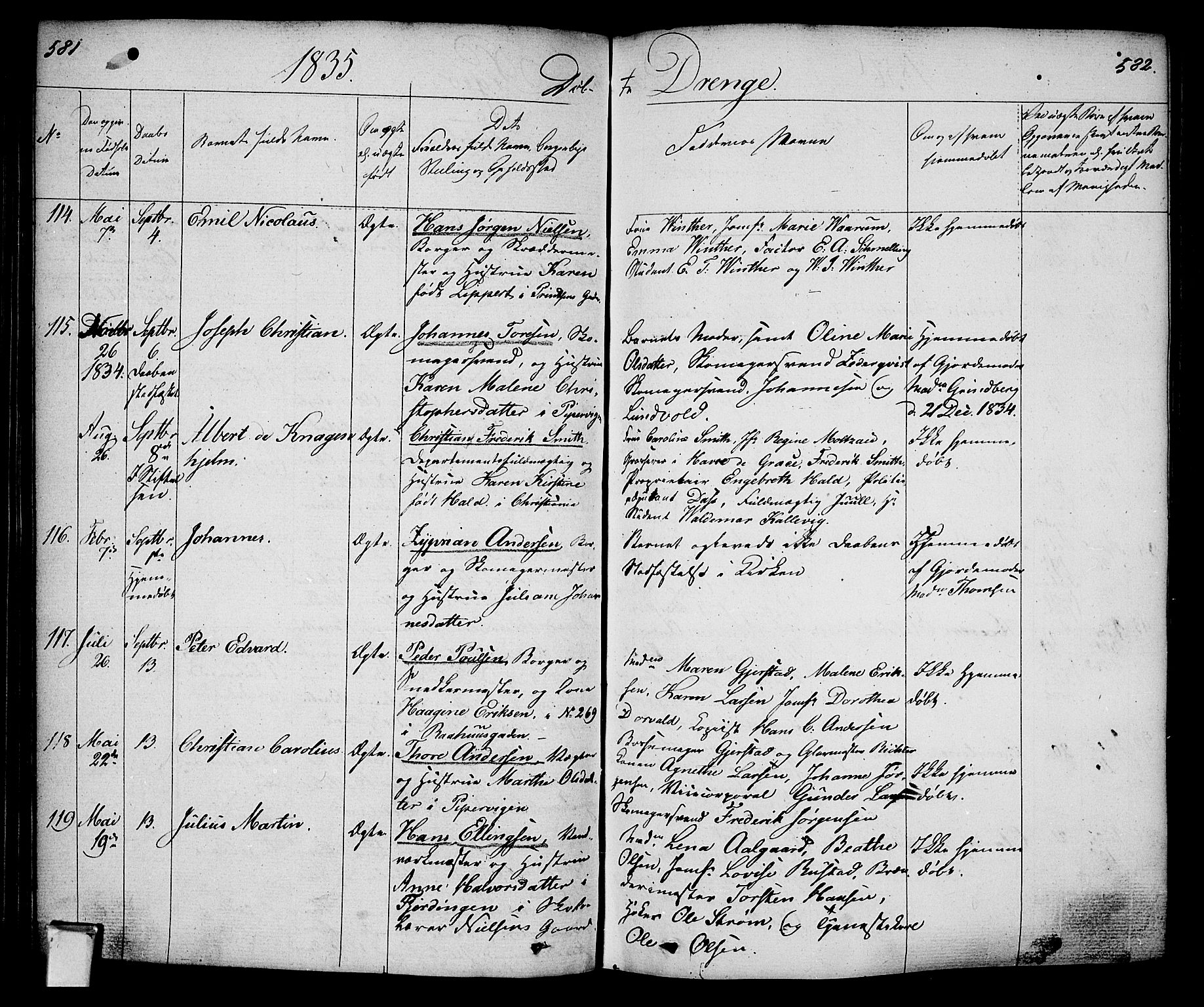 Oslo domkirke Kirkebøker, SAO/A-10752/F/Fa/L0011: Parish register (official) no. 11, 1830-1836, p. 581-582