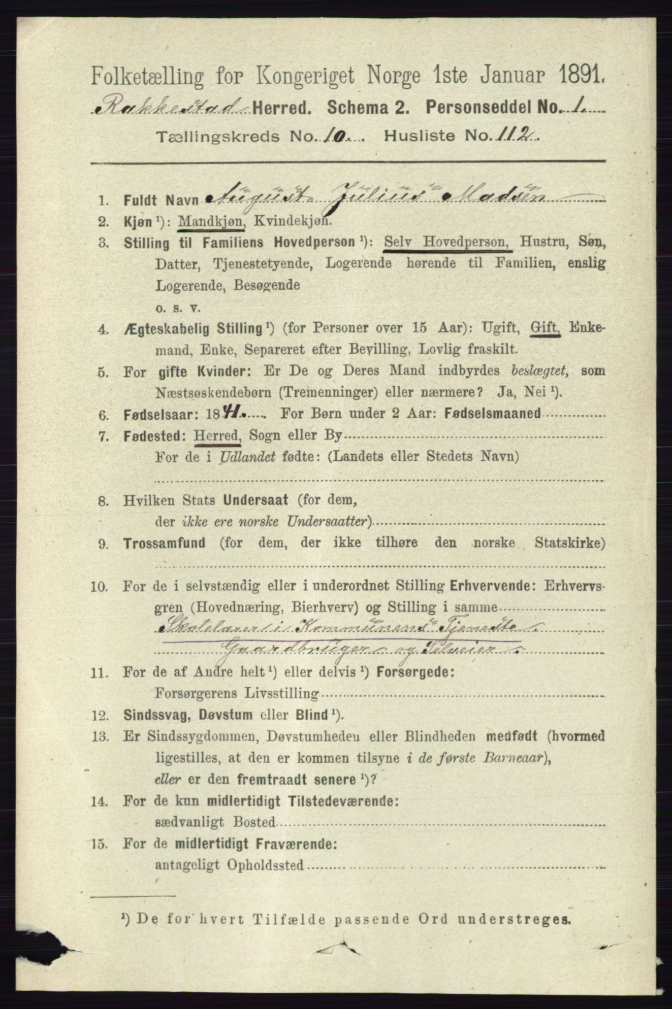 RA, 1891 census for 0128 Rakkestad, 1891, p. 5073