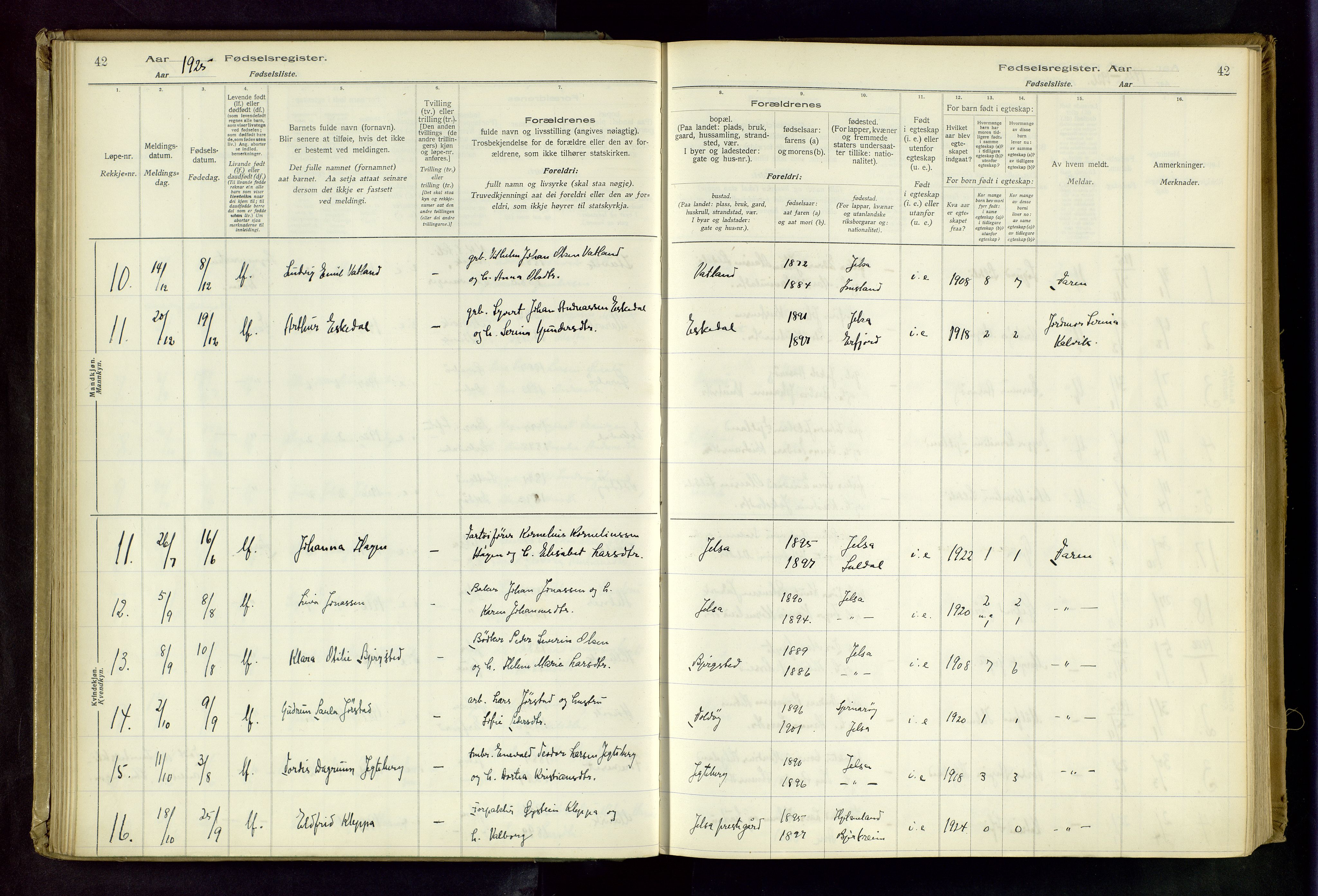 Jelsa sokneprestkontor, AV/SAST-A-101842/02/I: Birth register no. 13, 1916-1982, p. 42