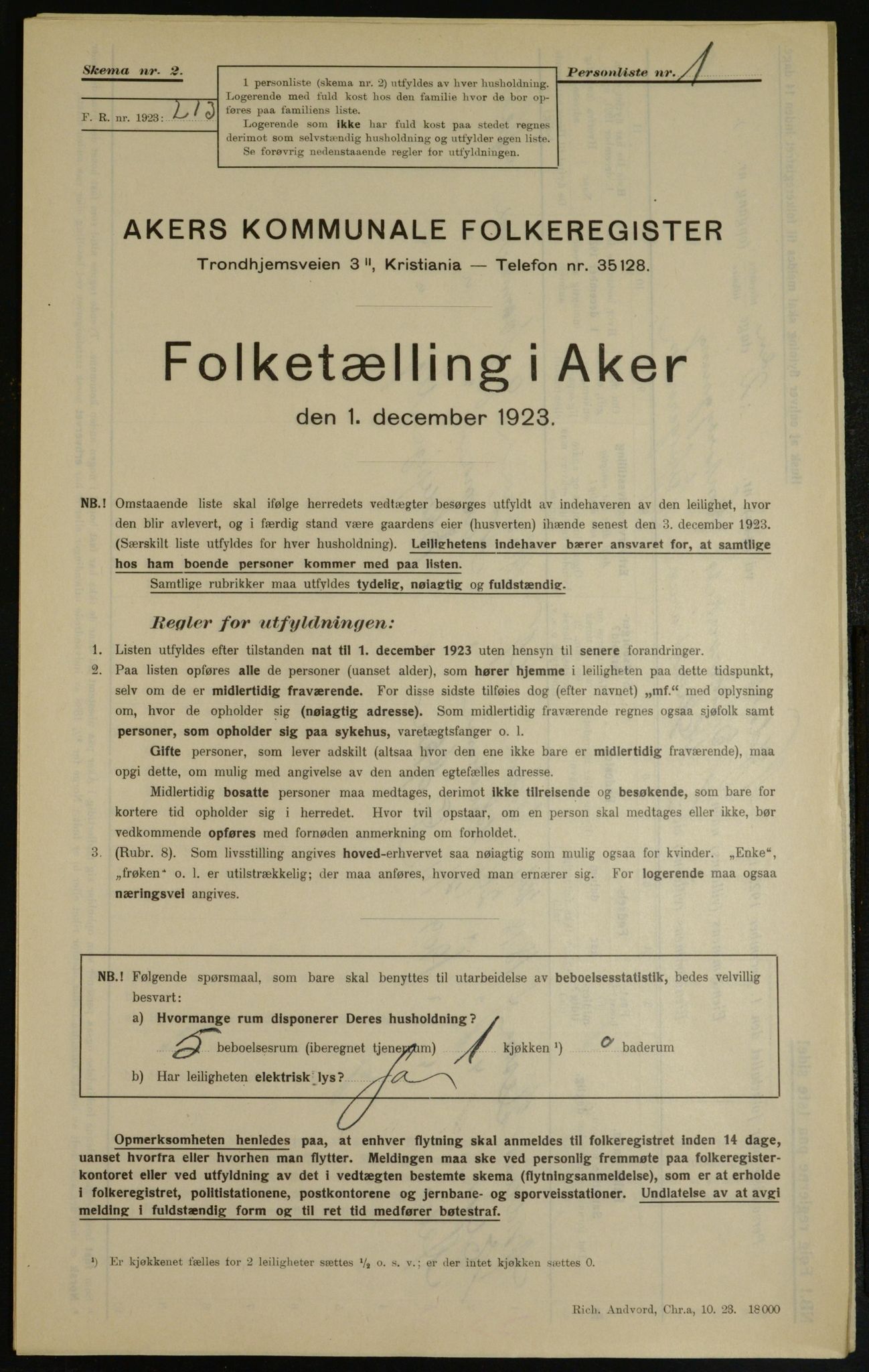 , Municipal Census 1923 for Aker, 1923, p. 8689