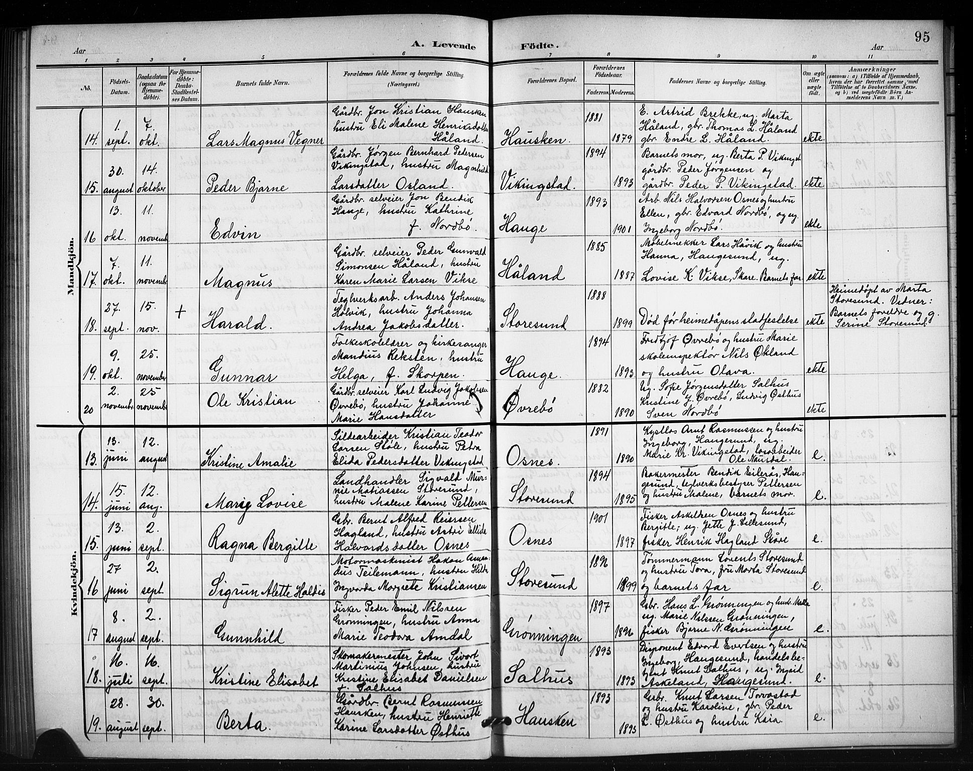Torvastad sokneprestkontor, AV/SAST-A -101857/H/Ha/Hab/L0008: Parish register (copy) no. B 8, 1901-1924, p. 95