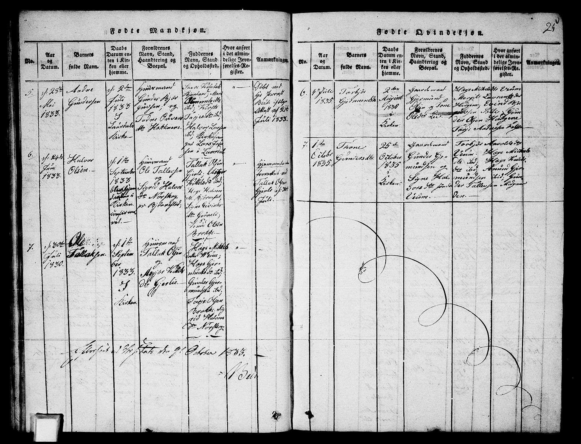Fyresdal kirkebøker, SAKO/A-263/G/Ga/L0003: Parish register (copy) no. I 3, 1815-1863, p. 25