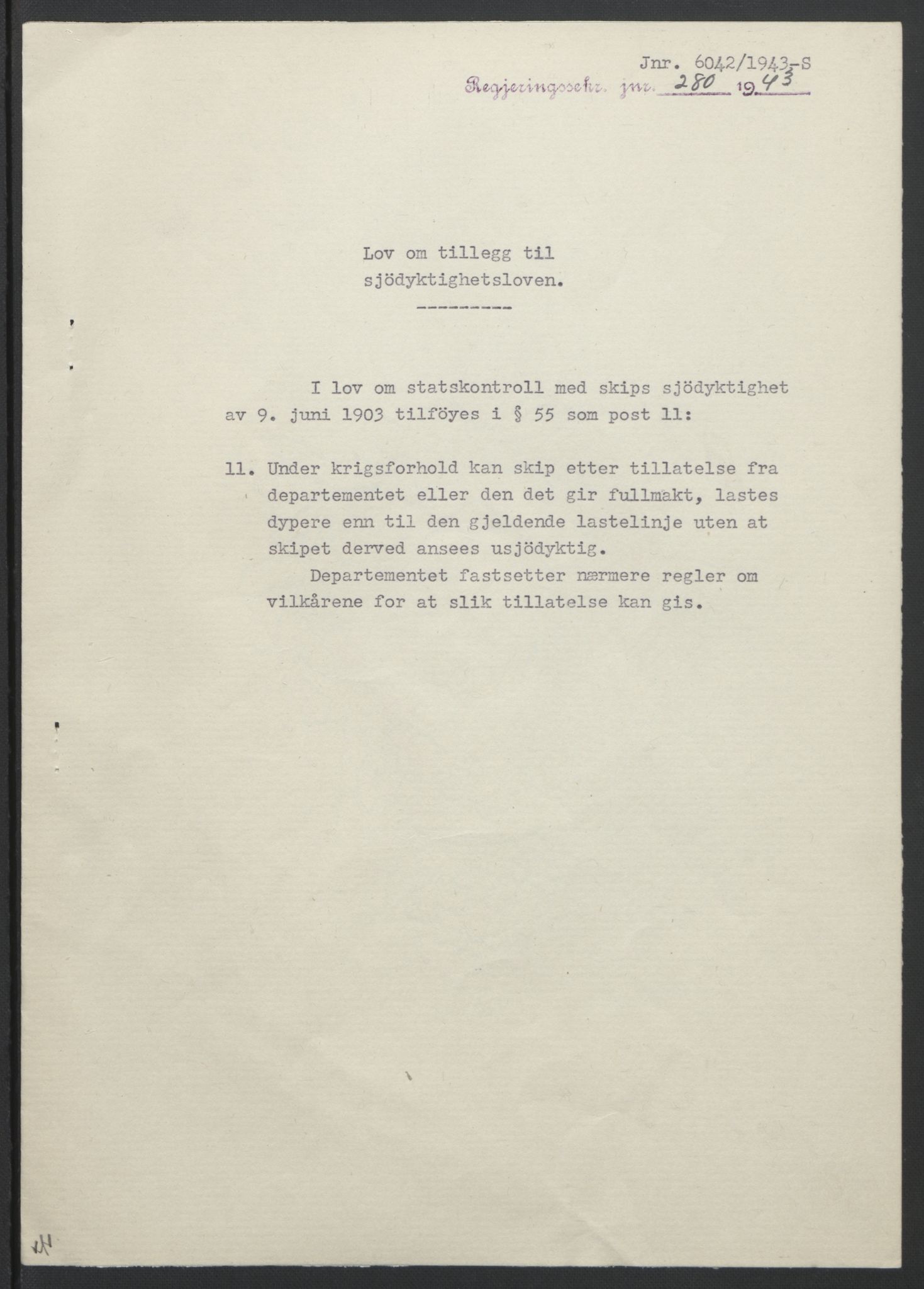 NS-administrasjonen 1940-1945 (Statsrådsekretariatet, de kommisariske statsråder mm), AV/RA-S-4279/D/Db/L0099: Lover, 1943, p. 534