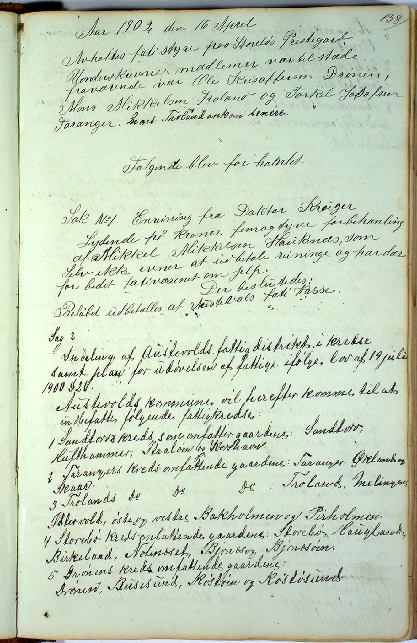 Austevoll kommune. Fattigstyret, IKAH/1244-311/A/Aa/L0001: Møtebok for Møgster fattigkommisjon og fattigstyre, 1846-1922, p. 138a