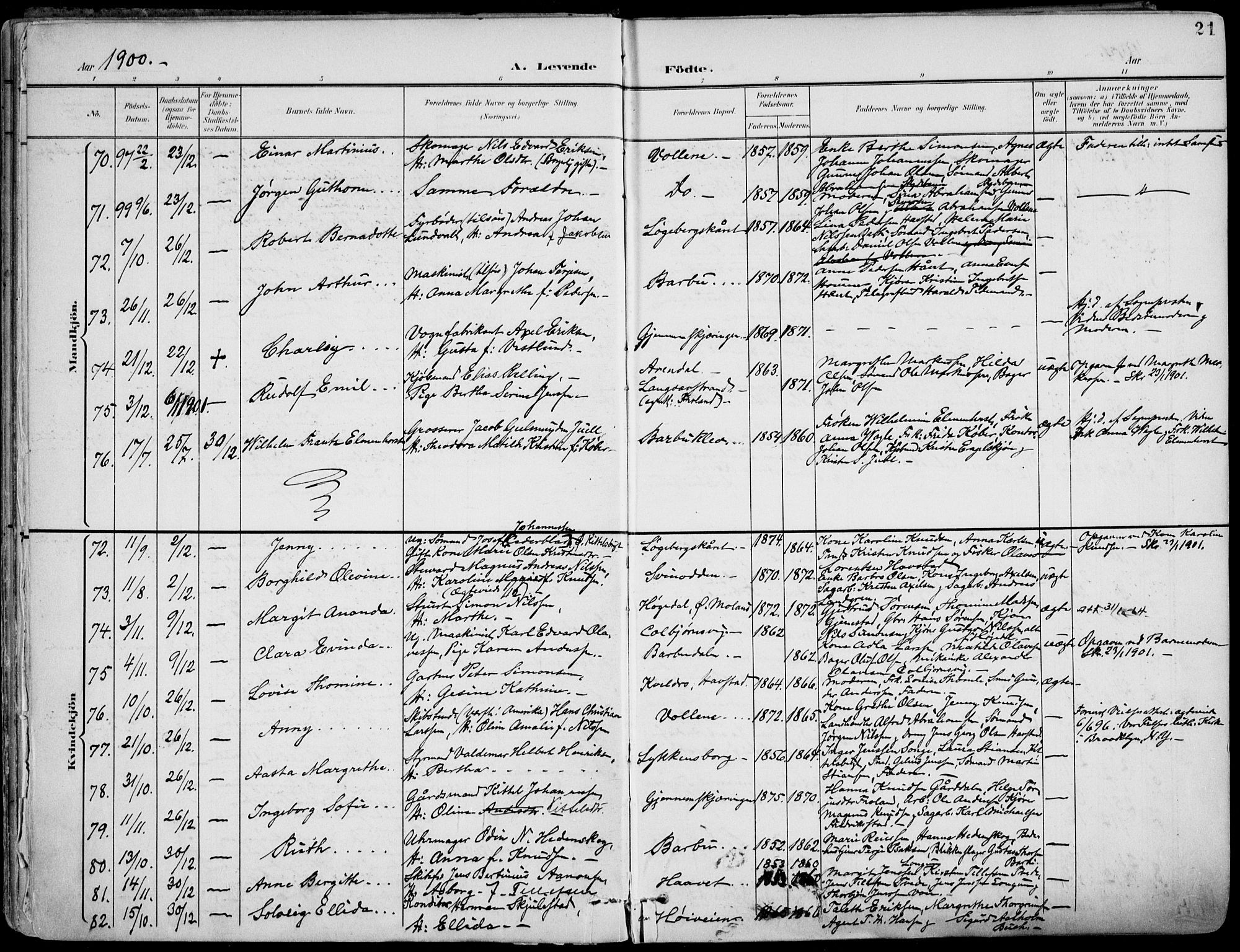 Barbu sokneprestkontor, AV/SAK-1111-0003/F/Fa/L0005: Parish register (official) no. A 5, 1899-1909, p. 21