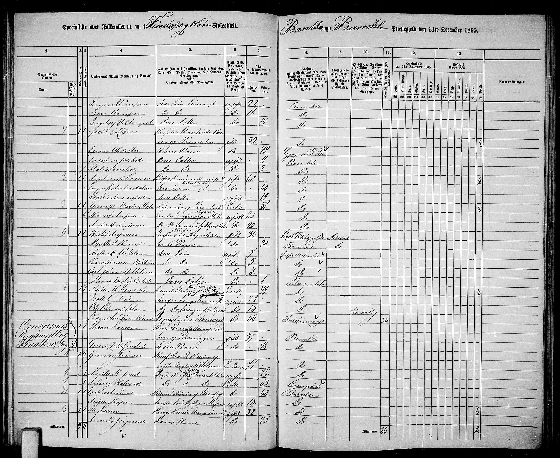 RA, 1865 census for Bamble, 1865, p. 65