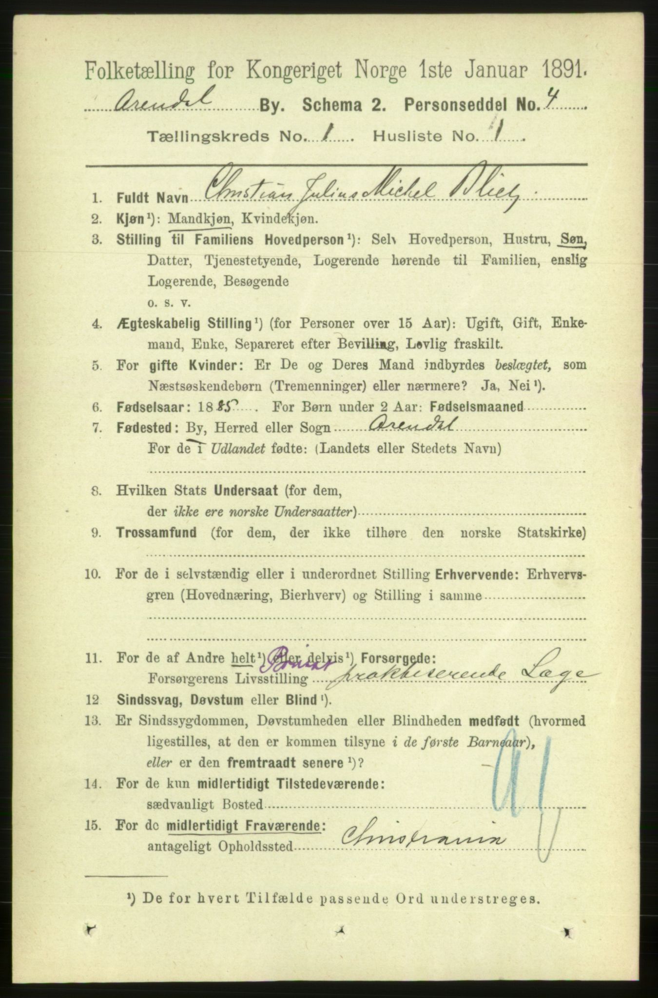 RA, 1891 census for 0903 Arendal, 1891, p. 930