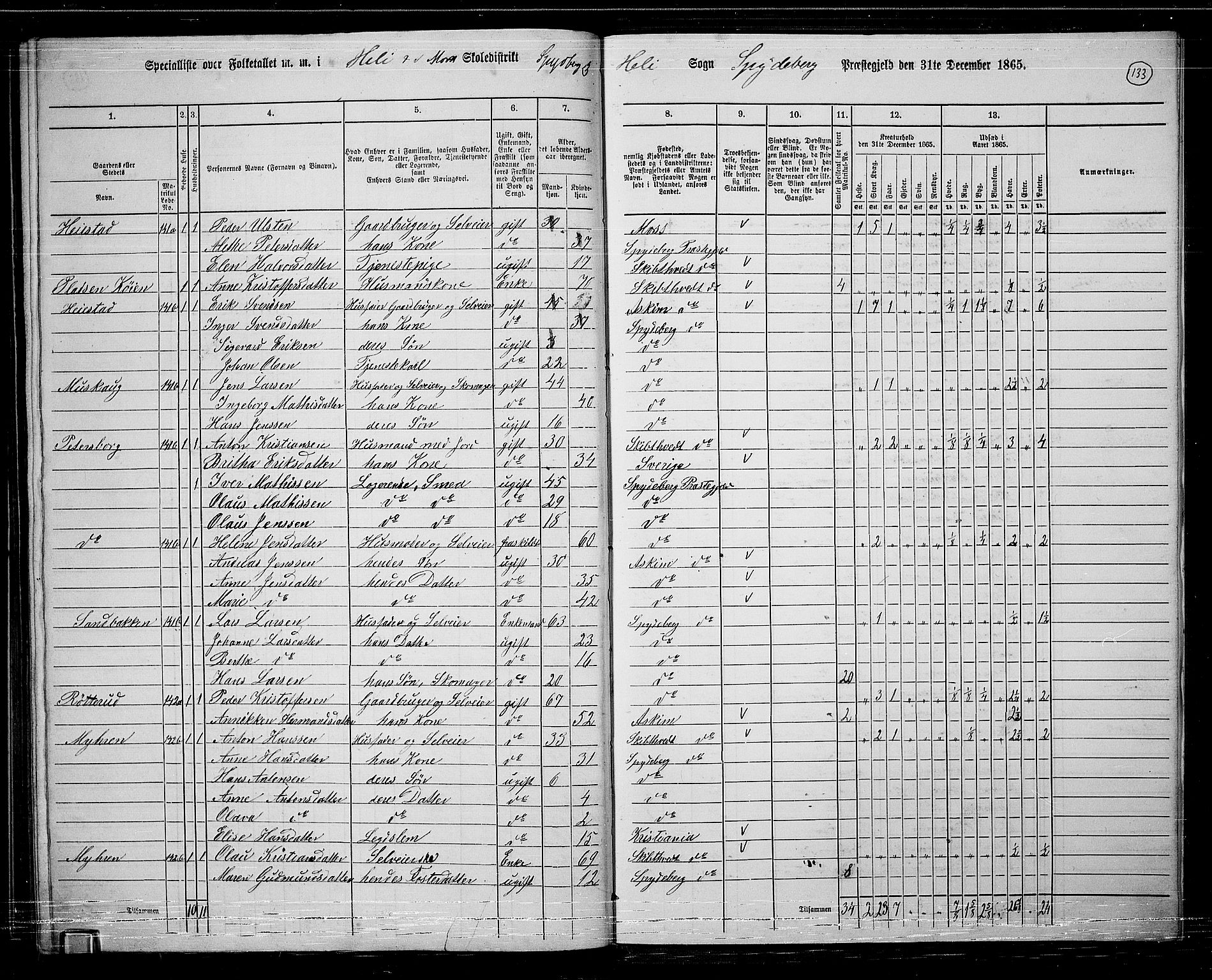 RA, 1865 census for Spydeberg, 1865, p. 116