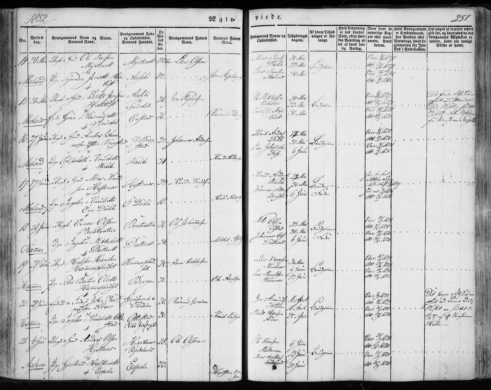 Hamre sokneprestembete, AV/SAB-A-75501/H/Ha/Haa/Haaa/L0013: Parish register (official) no. A 13, 1846-1857, p. 257