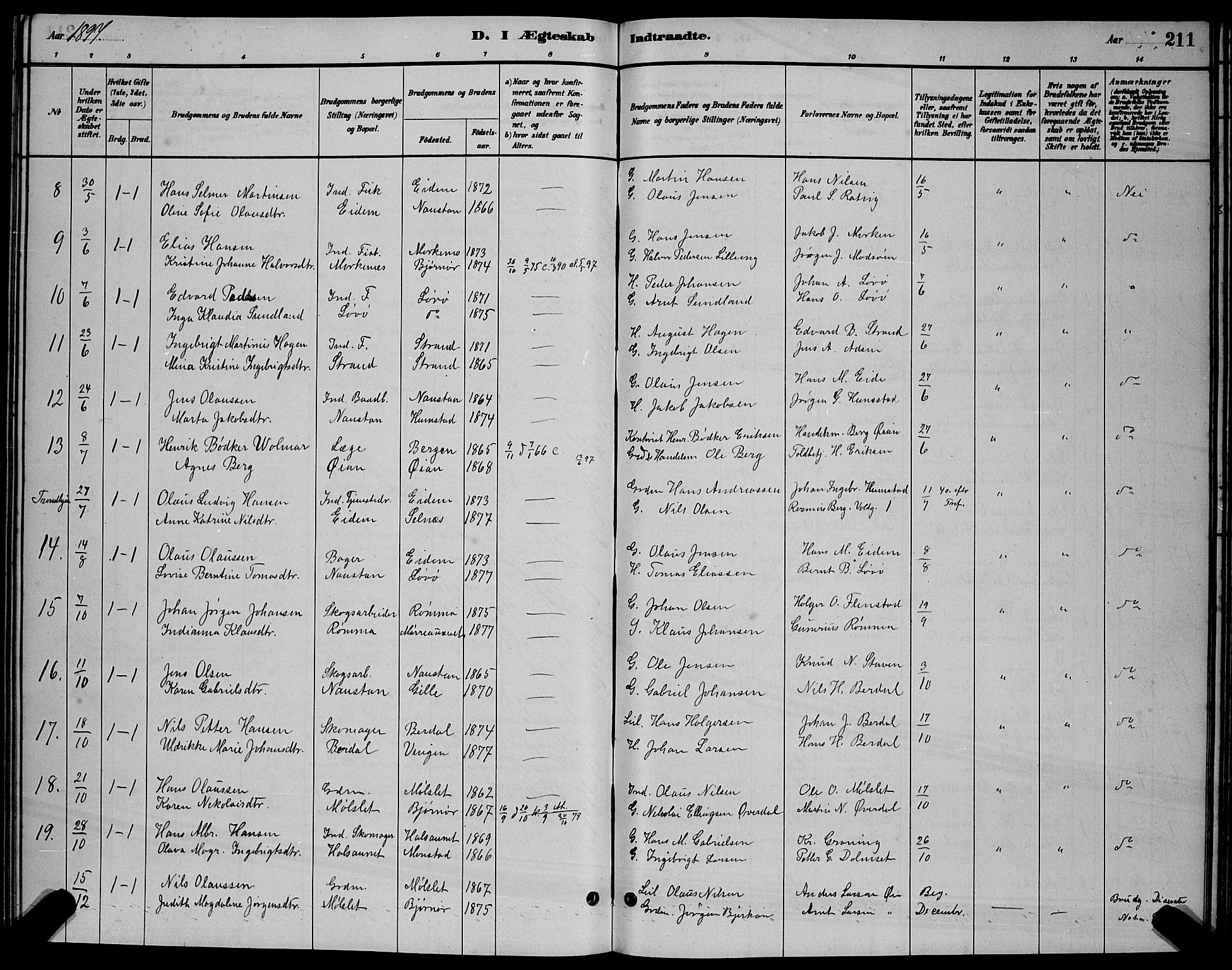 Ministerialprotokoller, klokkerbøker og fødselsregistre - Sør-Trøndelag, SAT/A-1456/655/L0687: Parish register (copy) no. 655C03, 1880-1898, p. 211