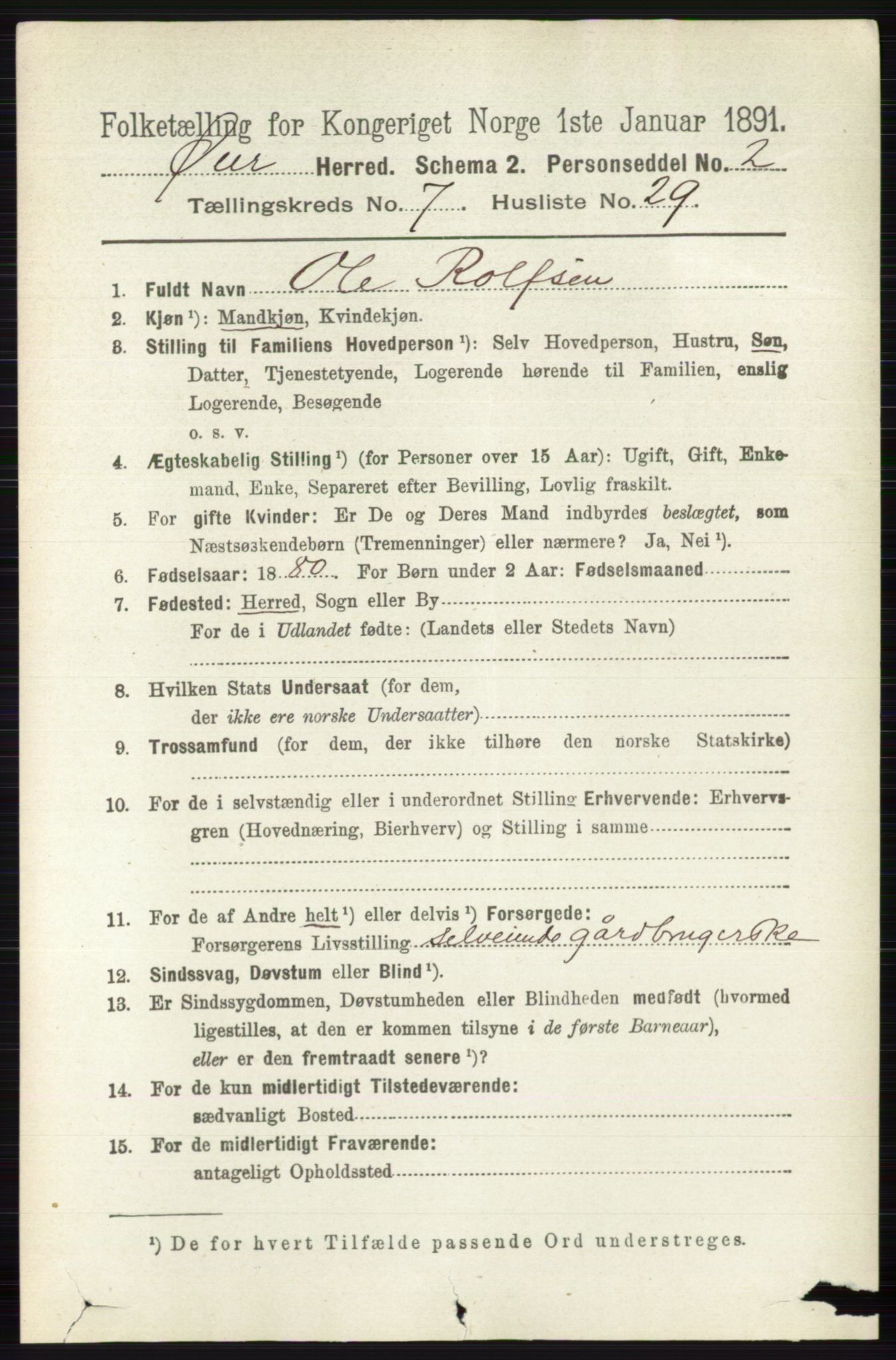 RA, 1891 census for 0521 Øyer, 1891, p. 2638