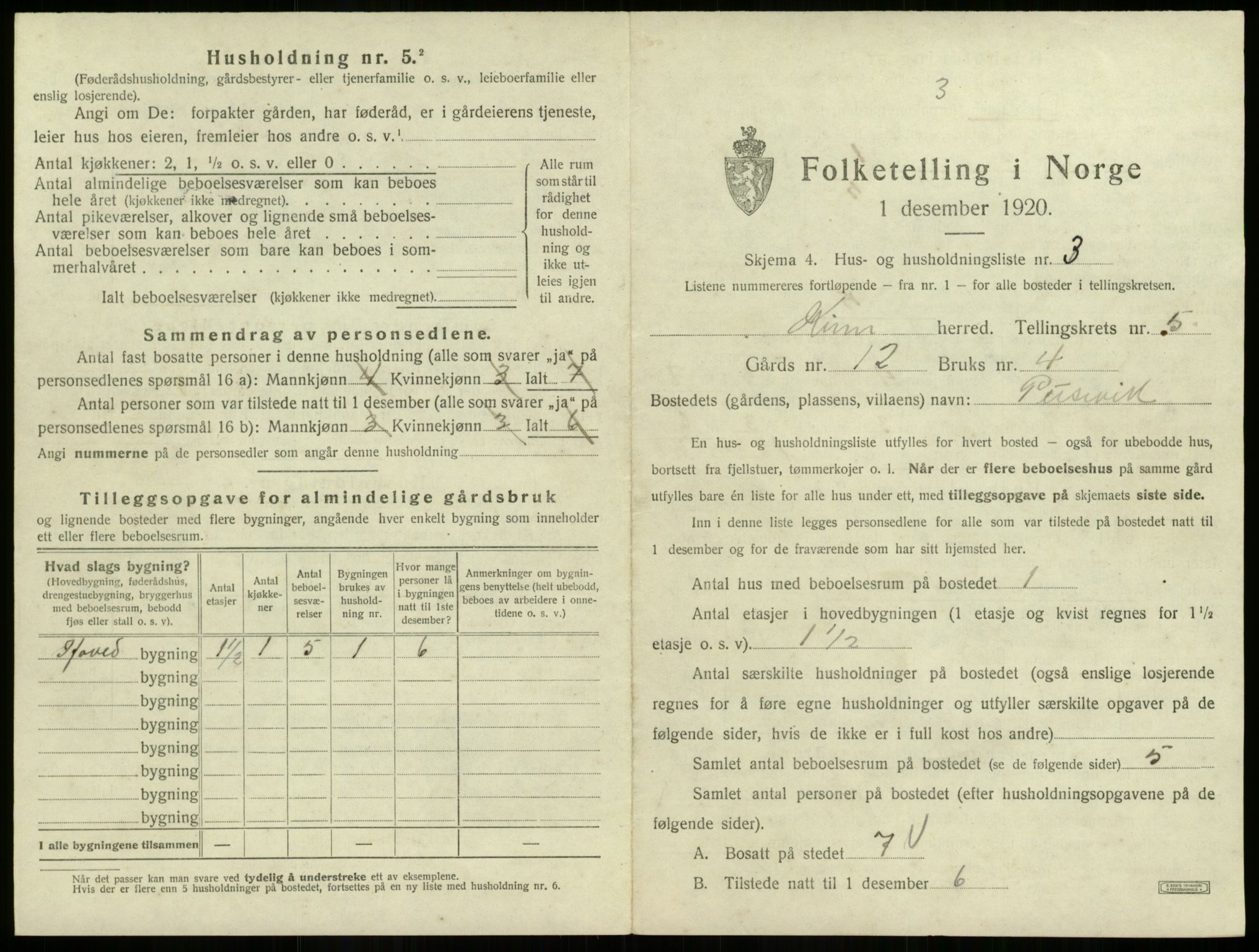 SAB, 1920 census for Kinn, 1920, p. 244