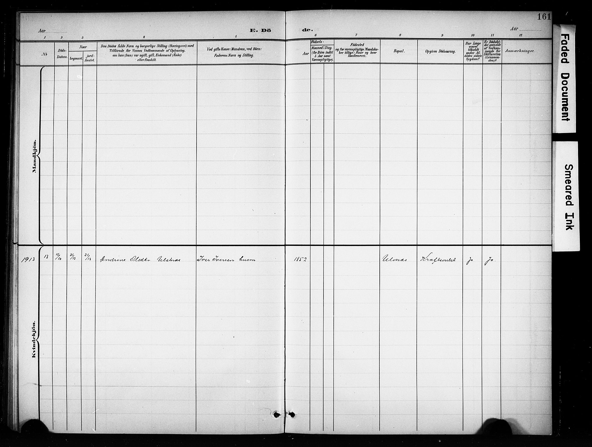 Brandbu prestekontor, SAH/PREST-114/H/Ha/Hab/L0005: Parish register (copy) no. 5, 1900-1913, p. 161